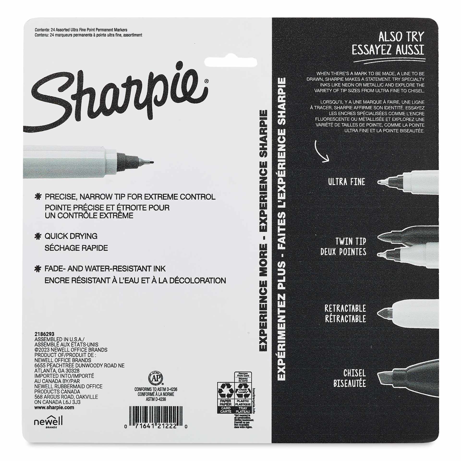 Sharpie Ultra-Fine Point Markers - Glam Pop Colors, Set of 24, back of the packaging
