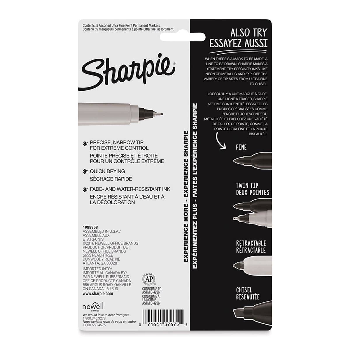 Sharpie Ultra-Fine Point Markers - Assorted Colors, Set of 5 (back of package)