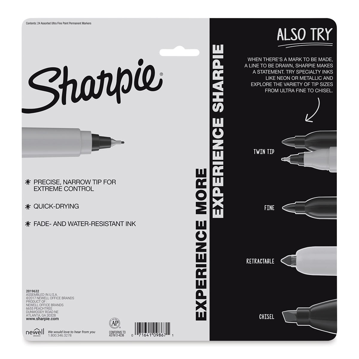 Sharpie Ultra-Fine Point Marker - Color Burst Colors, Set of 24, back of the packaging