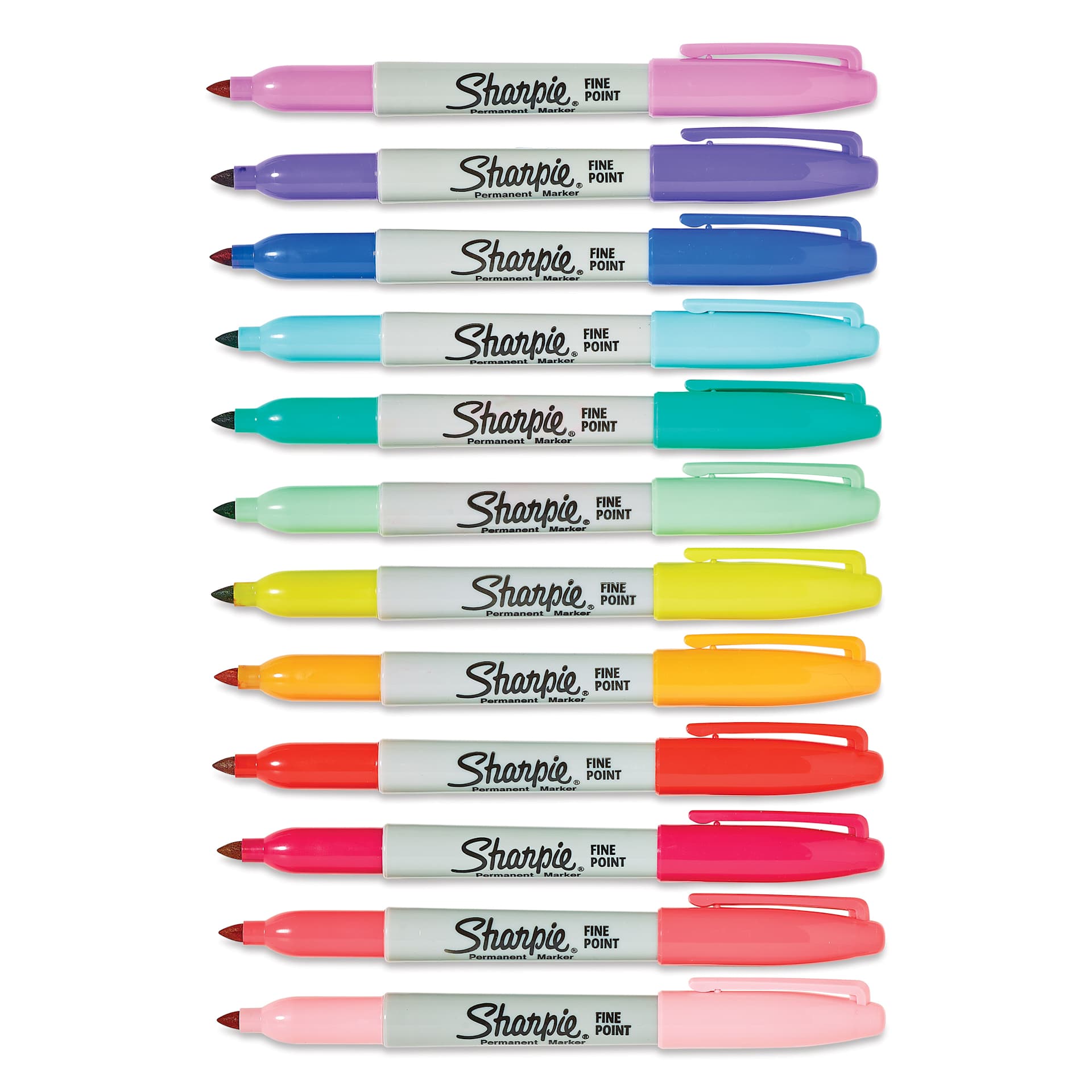 Sharpie Fine Point Permanent Markers - Glam Pop Colors, Set of 12, laid out