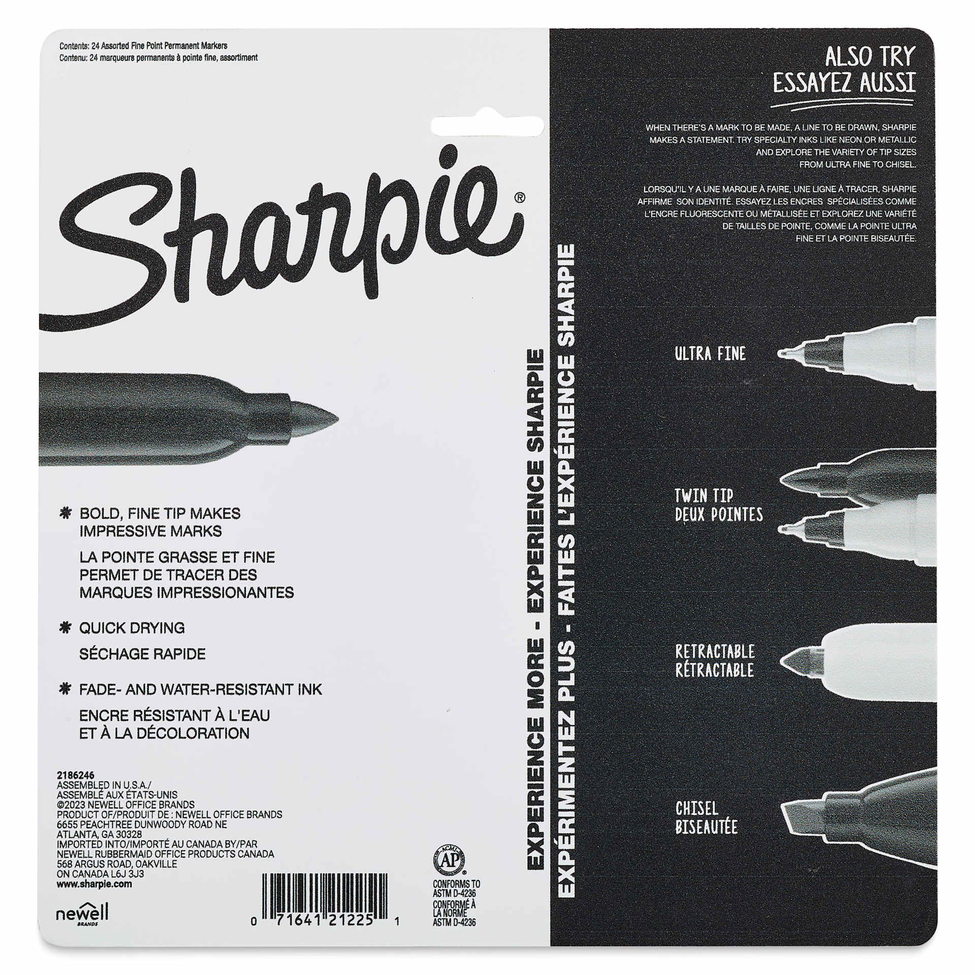 Sharpie Fine Point Permanent Markers - Glam Pop Colors, Set of 24, back of the packaging