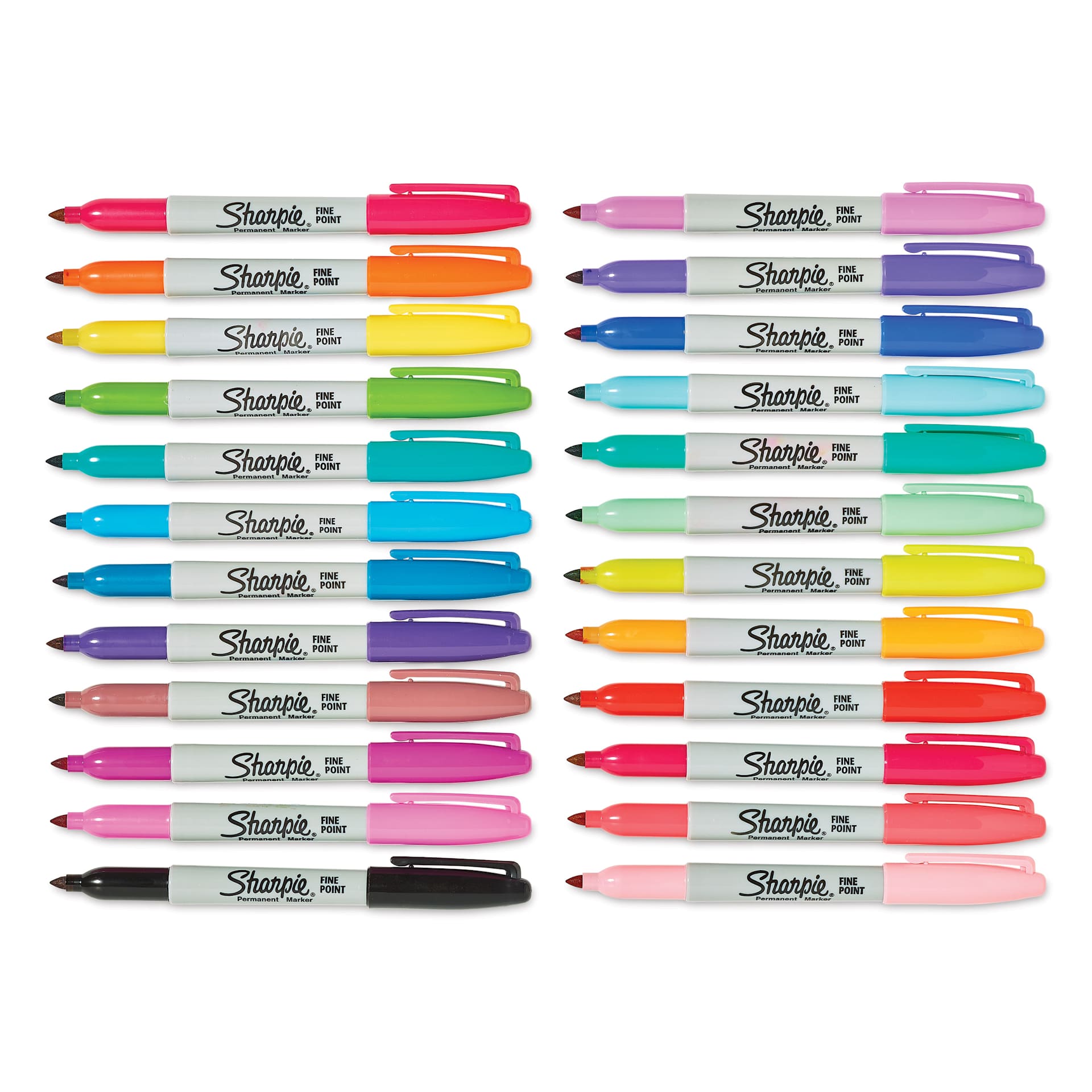 Sharpie Fine Point Permanent Markers - Glam Pop Colors, Set of 24, contents laid out