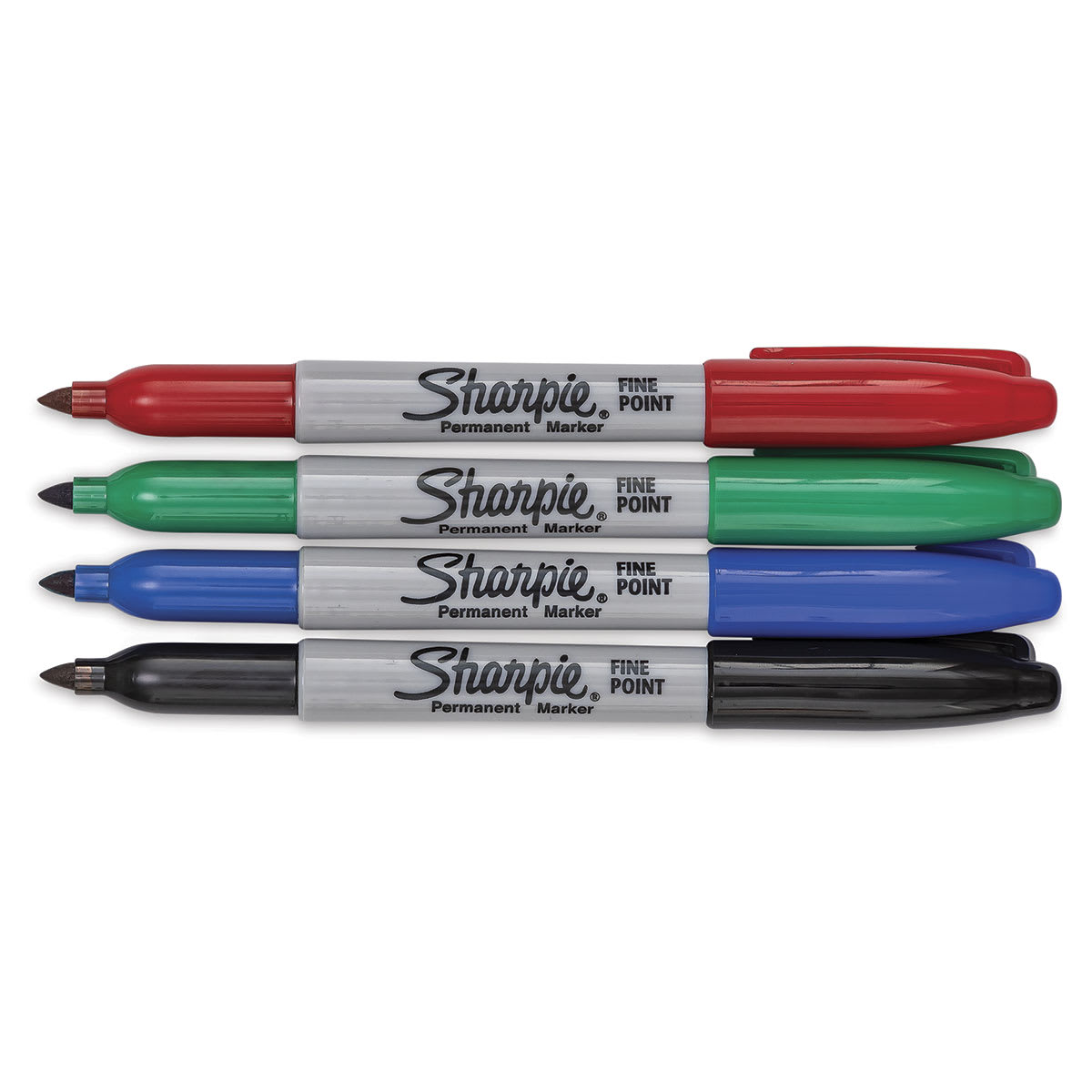 Sharpie Fine Point Permanent Markers - Assorted Colors, Set of 36, 4 markers laid out with caps off