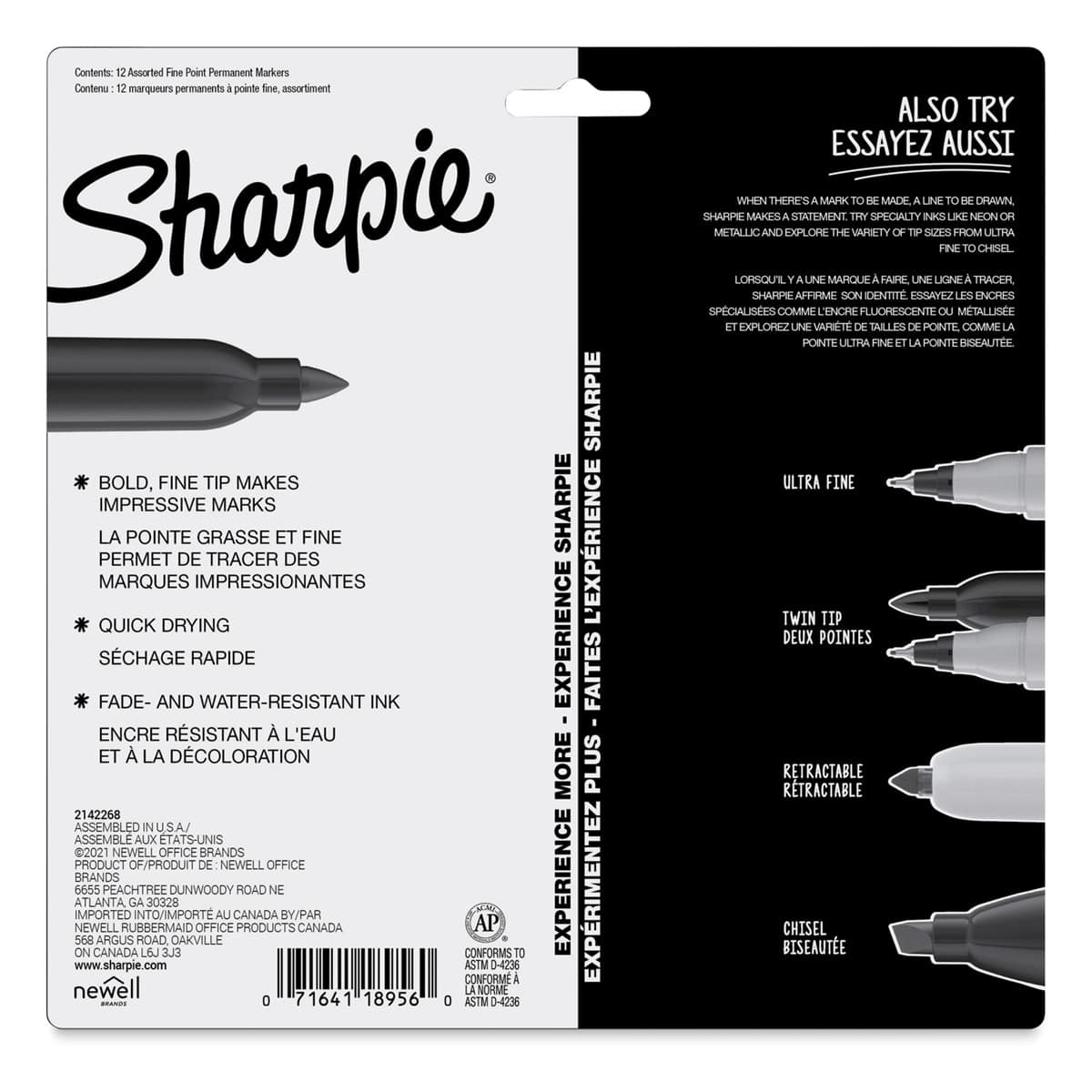 Sharpie Fine Point Permanent Markers - Mystic Gem Colors, Set of 12, back of the packaging