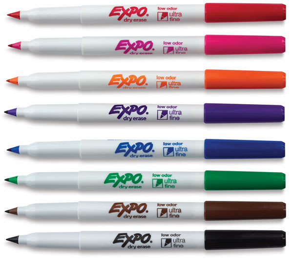 Expo Ultra-Fine Tip Dry Erase Markers - Set of 8, Assorted Colors (contents with caps off)