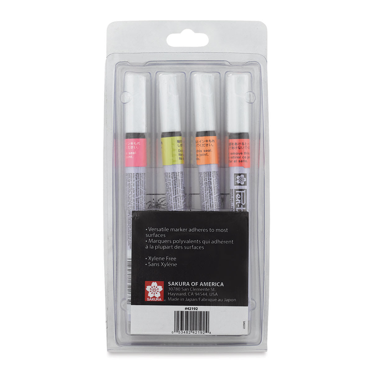 Sakura Pen-Touch Paint Markers - Fluorescent Colors, Extra Fine Tip, Set of 4 (back of package)