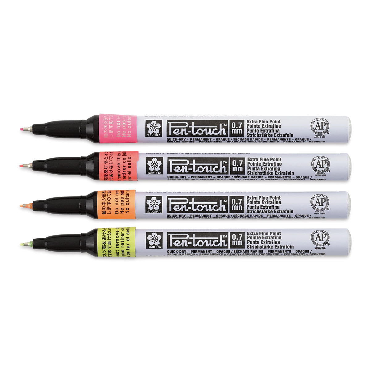 Sakura Pen-Touch Paint Markers - Fluorescent Colors, Extra Fine Tip, Set of 4 (out of package with caps removed)