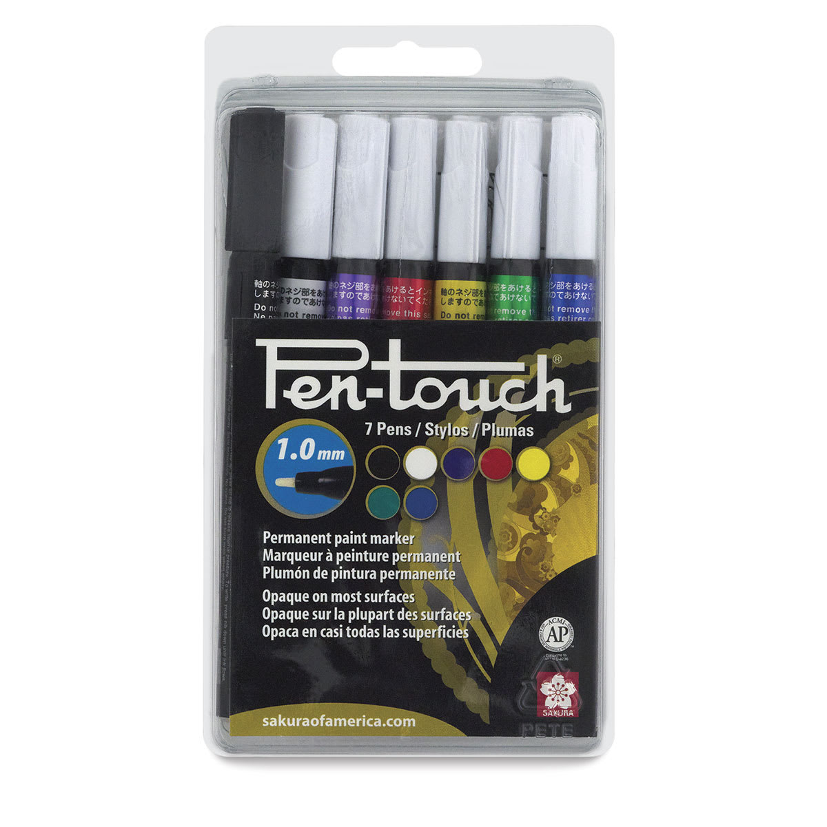 Sakura Pen-Touch Paint Marker Set - Front of package of 7 pc Assorted Colors Set, Fine Tip 
