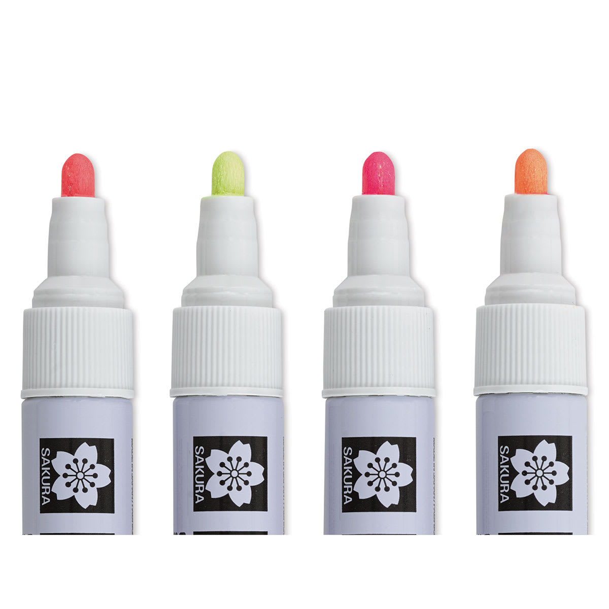 Sakura Pen-Touch Paint Markers - Fluorescent Colors, Medium Tip, Set of 4 (close-up of tips)