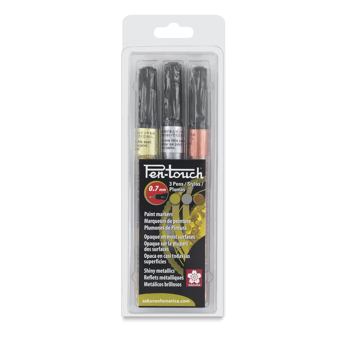 Sakura Pen-Touch Paint Marker Set - Front of package of 3 pc Metallic Colors Set Extra Fine Tip 