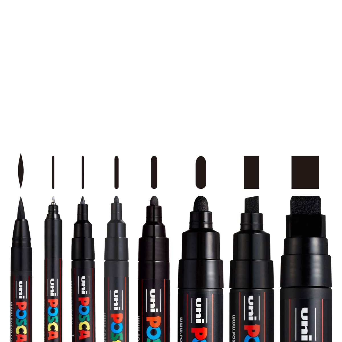 POSCA Paint Markers Assorted Sizes Black Set of 8