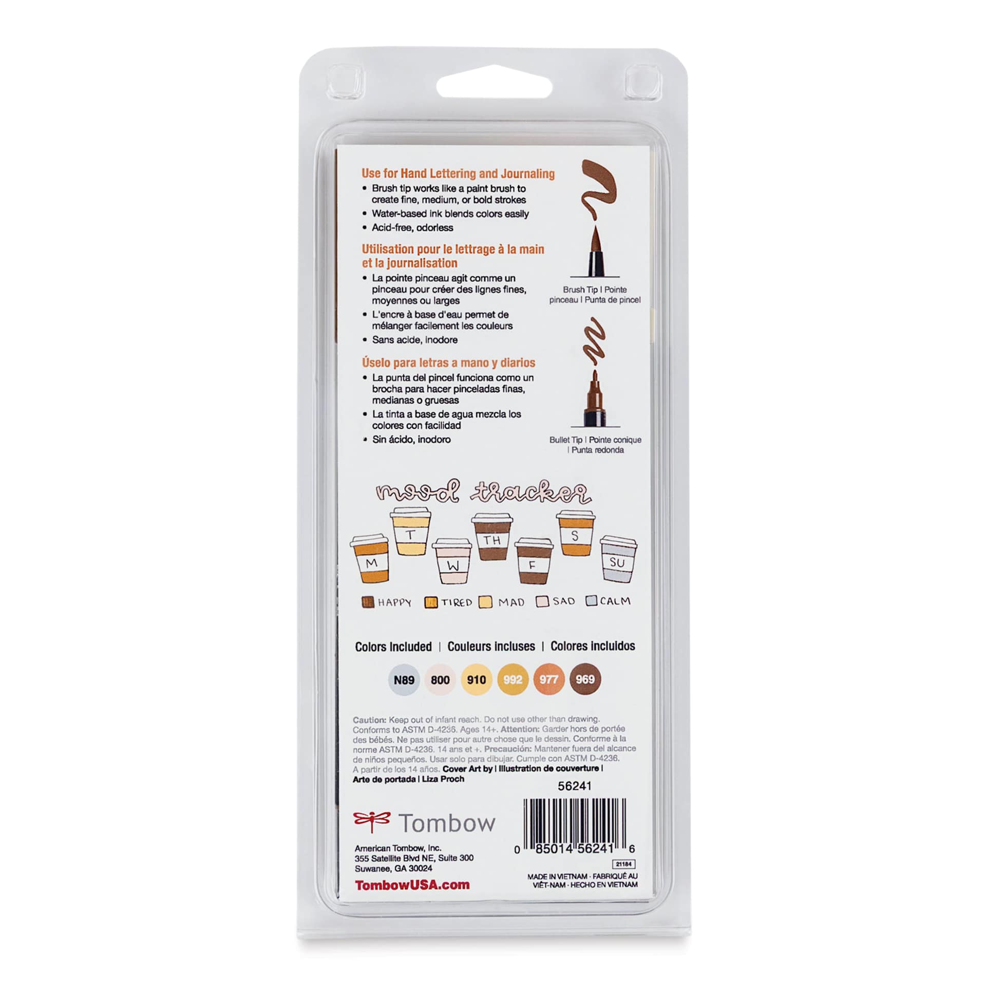 Tombow Dual Brush Pens - Coffee Break, Set of 6, back of packaging