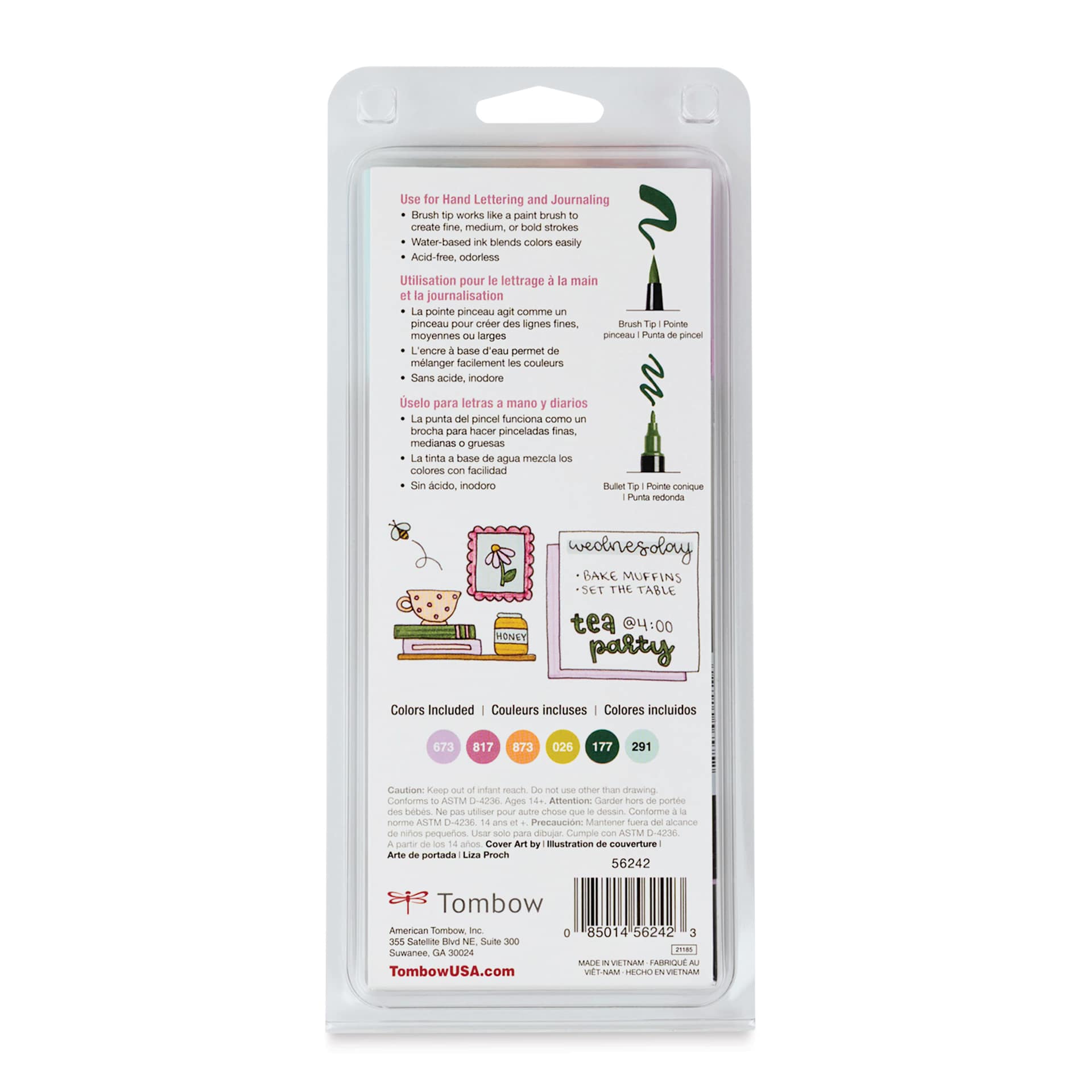 Tombow Dual Brush Pens - Teatime, Set of 6, back of packaging