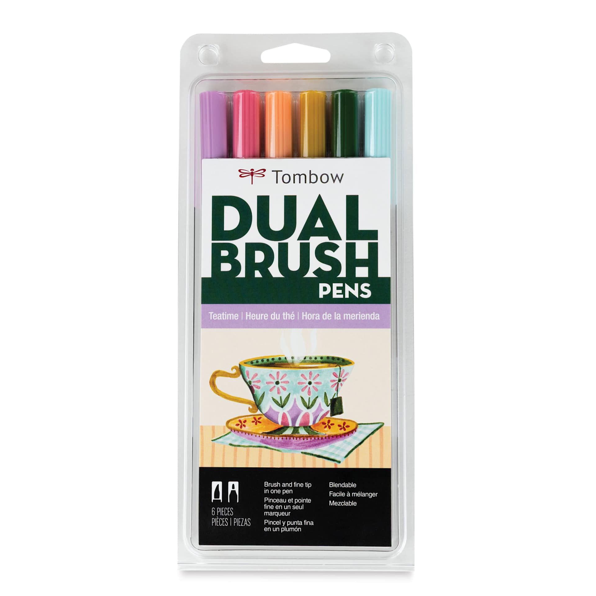 Tombow Dual Brush Pens - Teatime, Set of 6, front of packaging