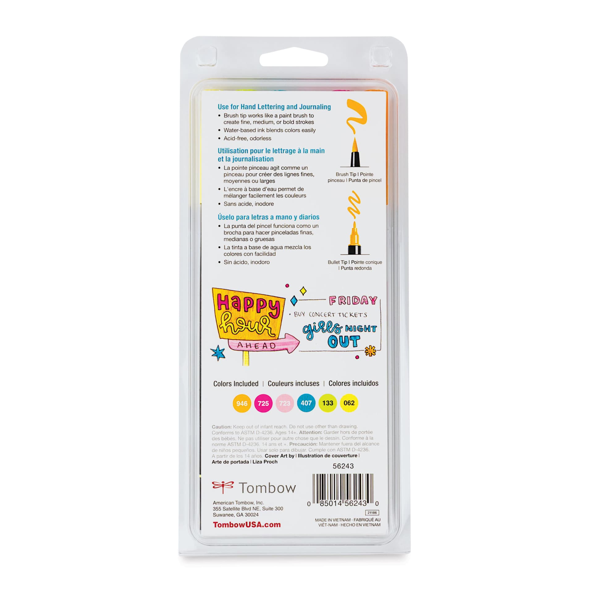 Tombow Dual Brush Pens - Happy Hour, Set of 6, back of packaging