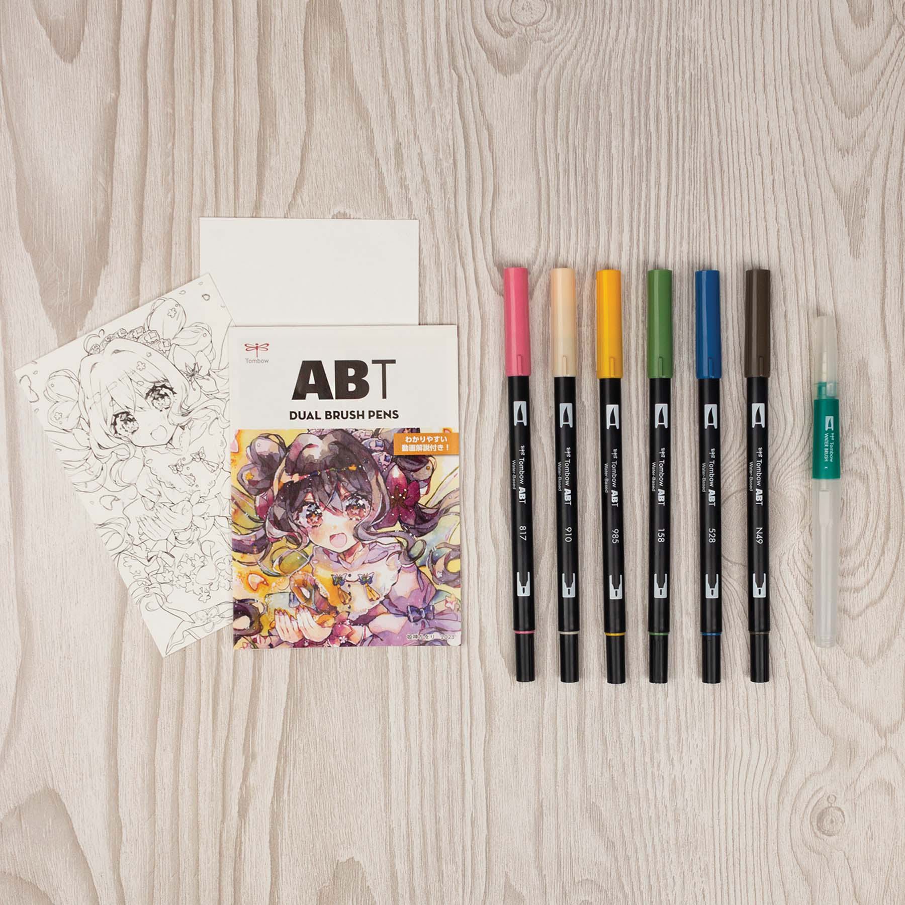 Tombow Dual Brush Manga Illustration Pens - Flower, Kit of 10, contents laid out