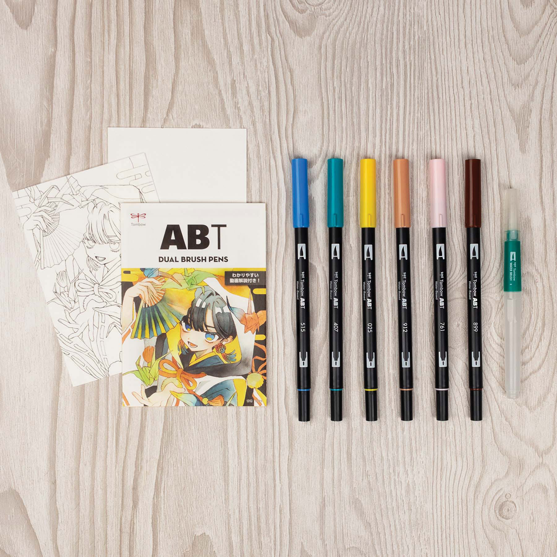 Tombow Dual Brush Manga Illustration Pens - Bird, Kit of 10, contents laid out