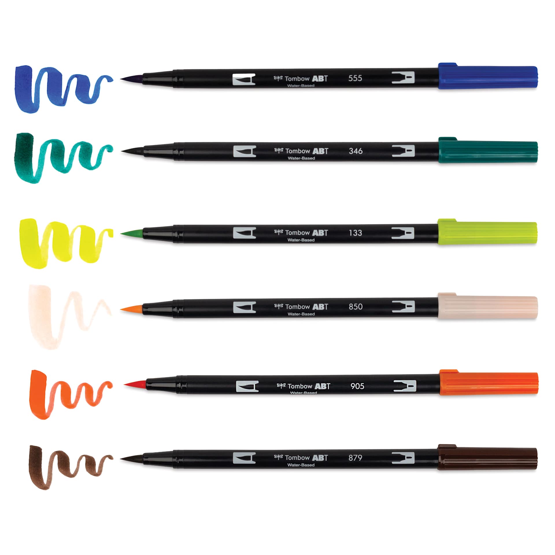 Tombow Dual Brush Manga Illustration Pens - Wind, Kit of 10, swatch of colors