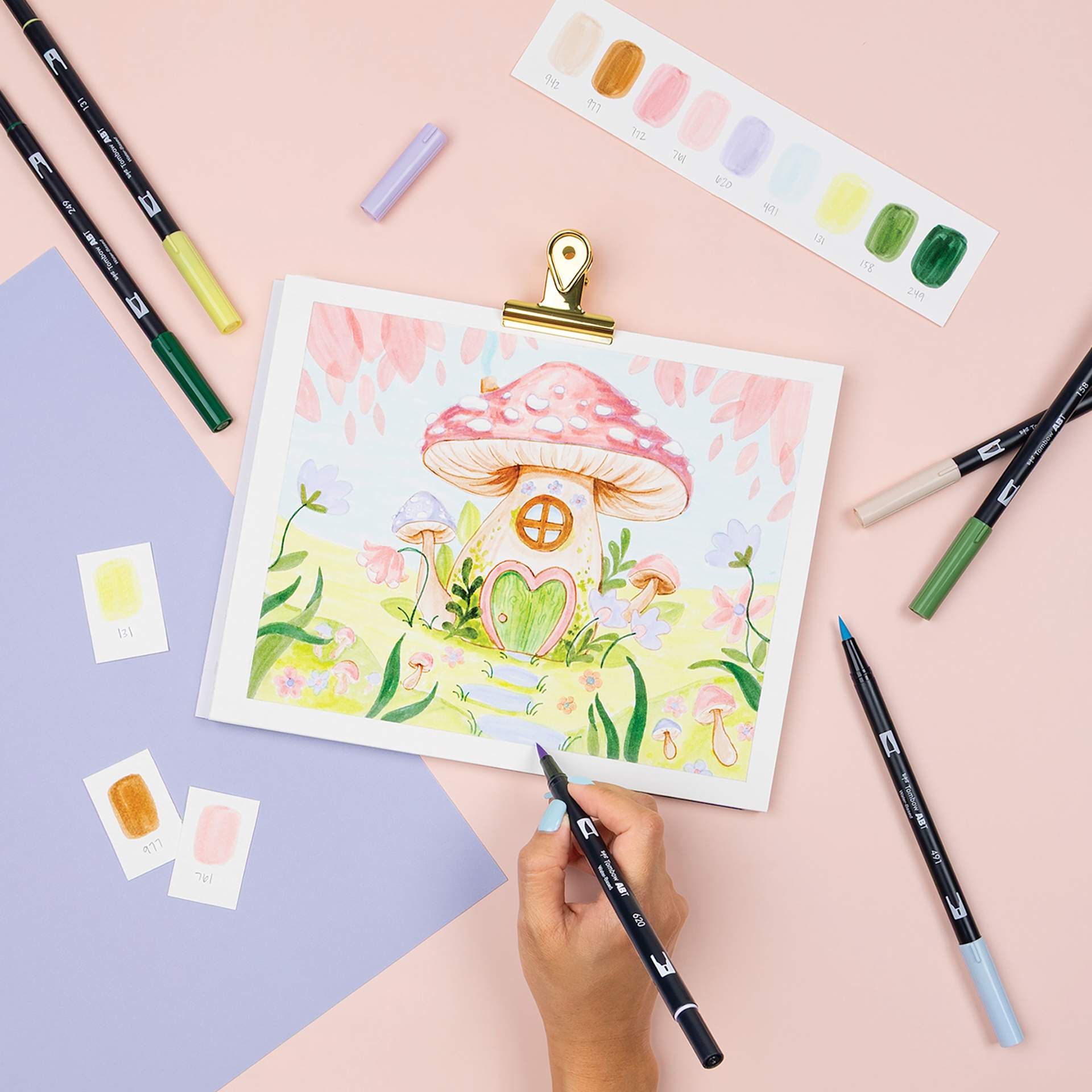 Tombow Dual Brush Pens - Fairies, Set of 10, artwork of fairy house