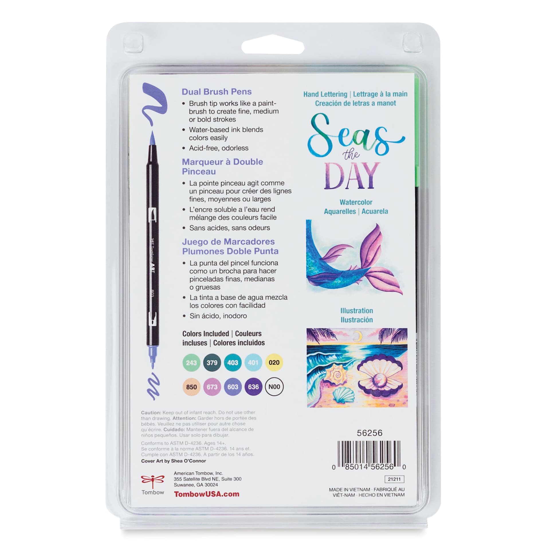 Tombow Dual Brush Pens - Mermaids, Set of 10, back of packaging