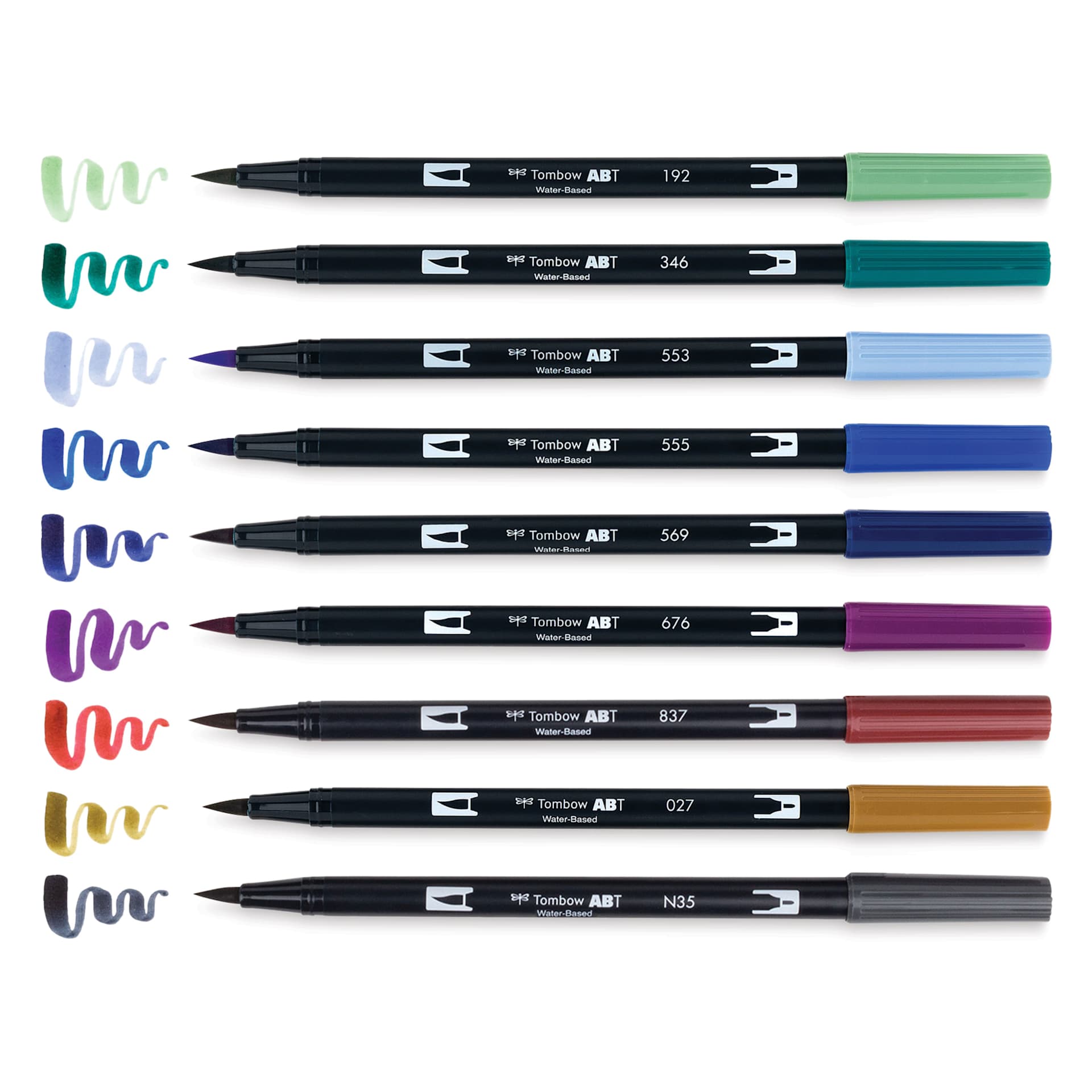 Tombow Dual Brush Pens - Dragons, Set of 10, pens with swatches