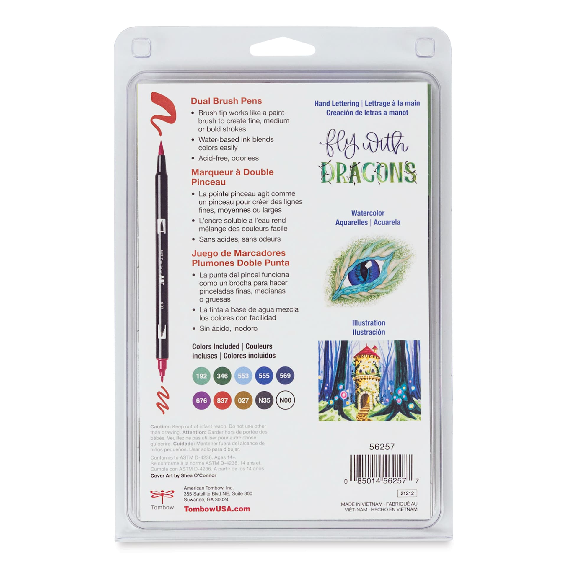 Tombow Dual Brush Pens - Dragons, Set of 10, back of packaging
