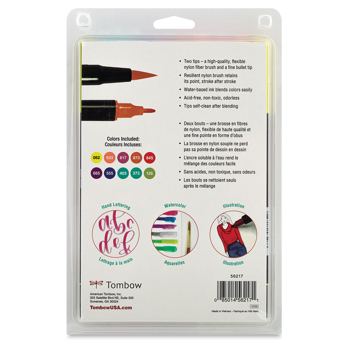 Tombow Dual Brush Pens - Retro Colors, Set of 10 (back of package)