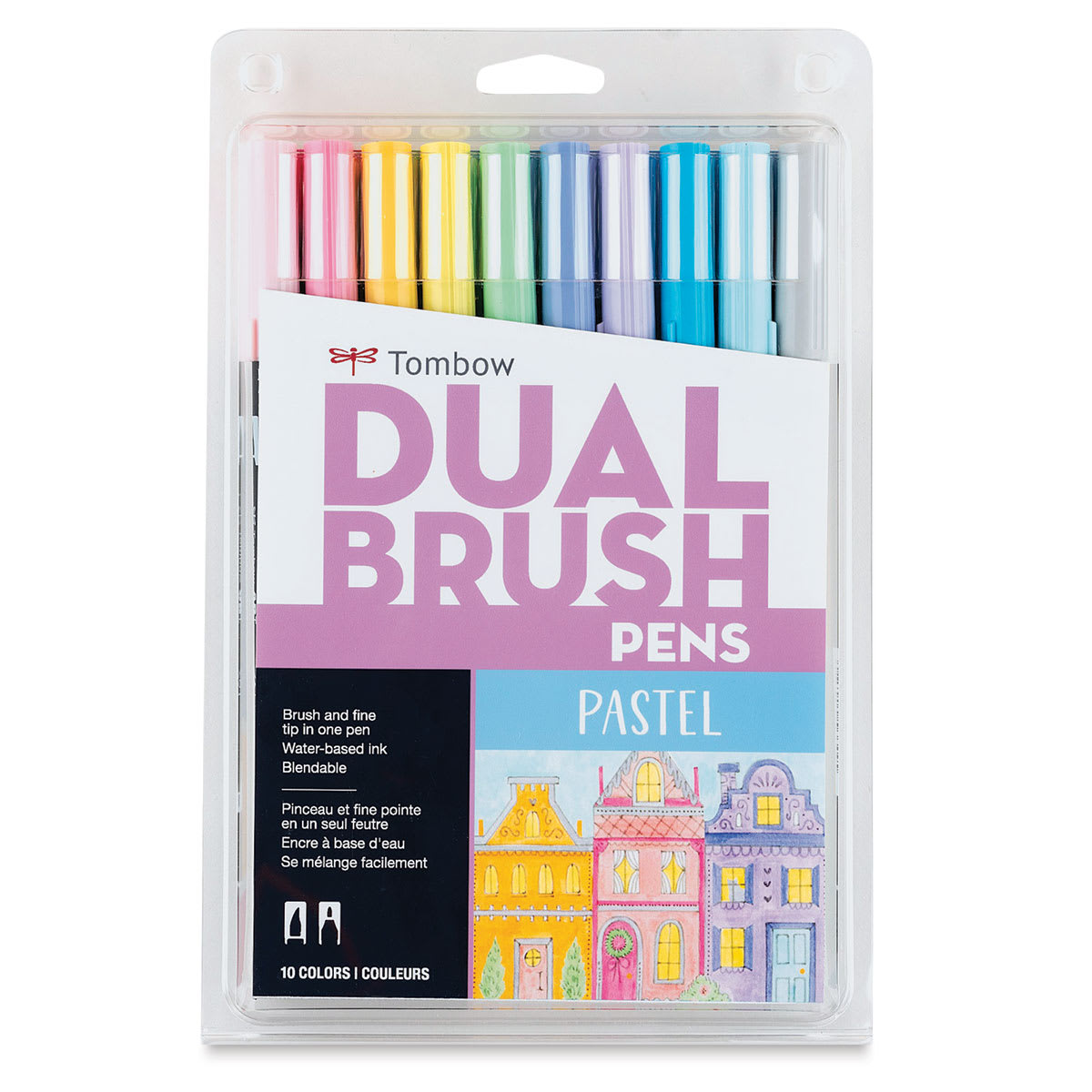 Tombow Dual Brush Pens - Pastel Colors, Set of 10. Front of package.