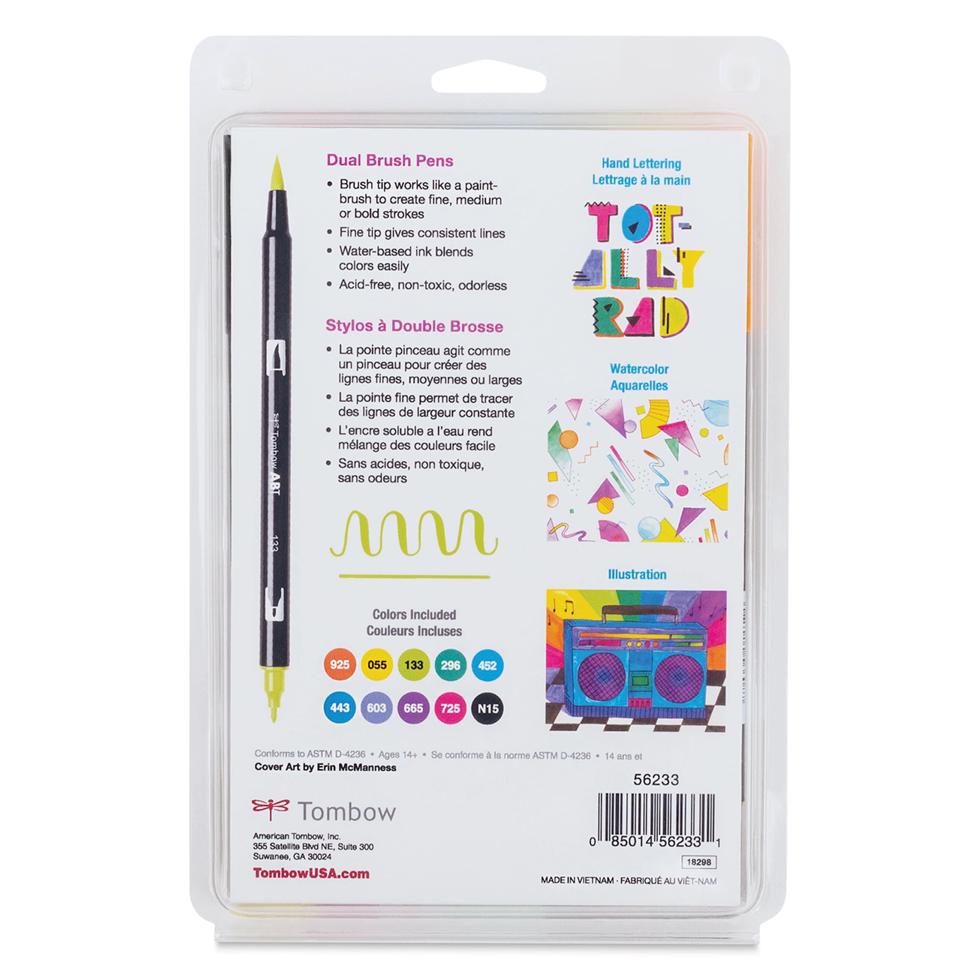 Tombow Dual Brush Pens - Eighties Colors, Set of 10 (back of package)