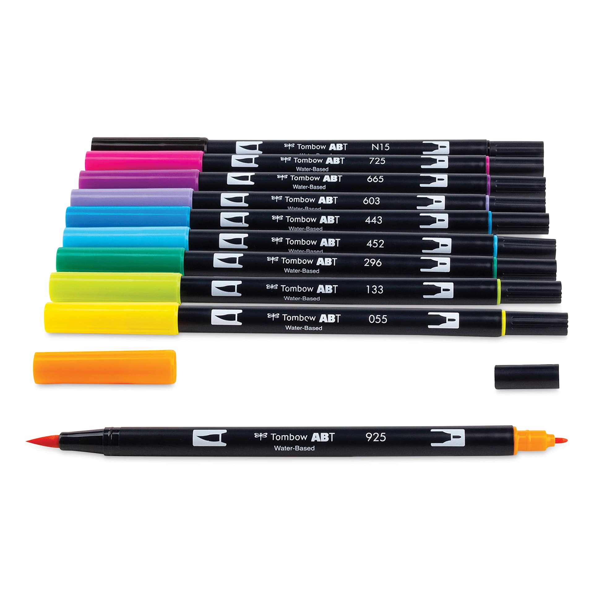 Tombow Dual Brush Pens - 80s Colors Set with one marker uncapped.