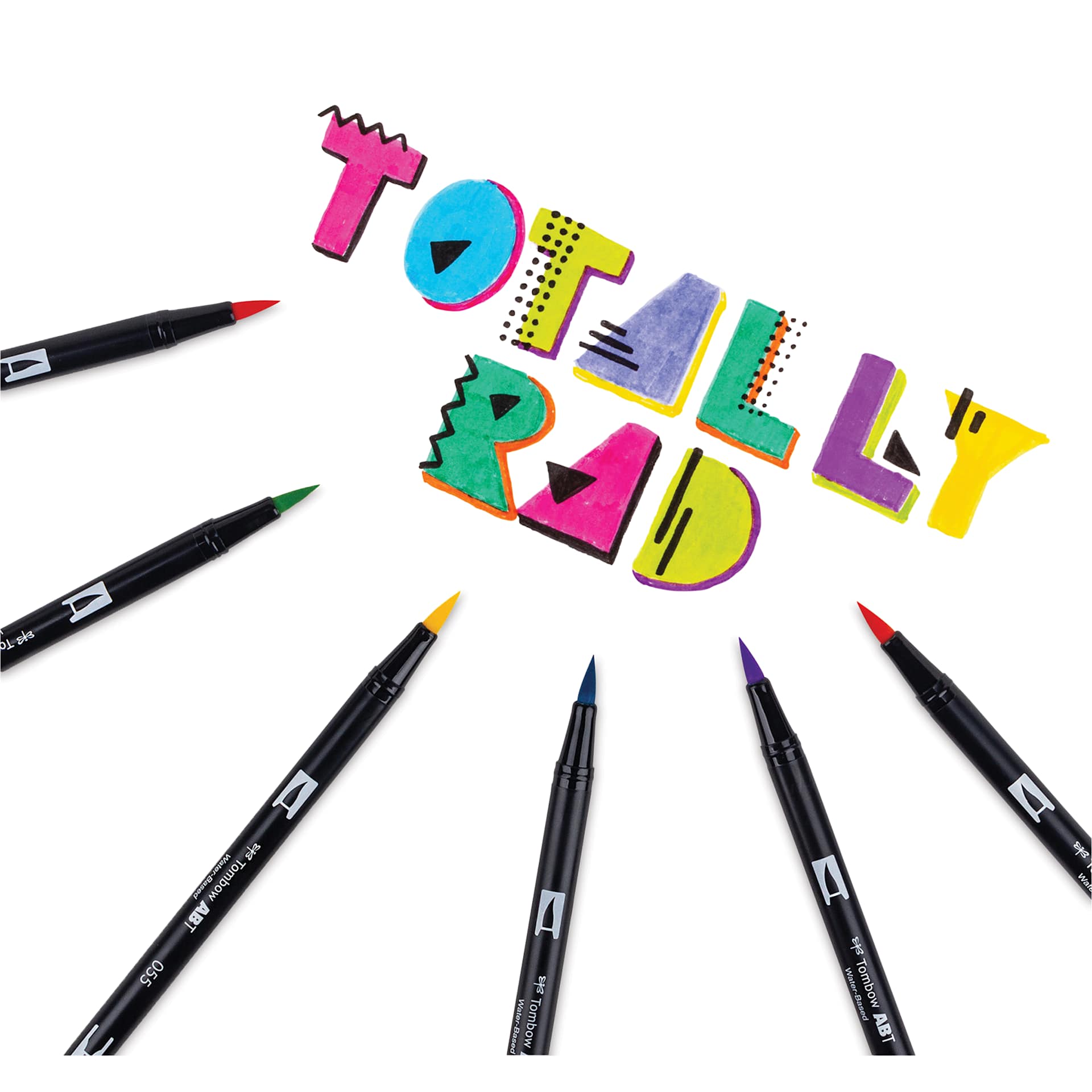 Tombow Dual Brush Pens - Eighties Colors, Set of 10 (pens with "Totally Rad" hand lettering)