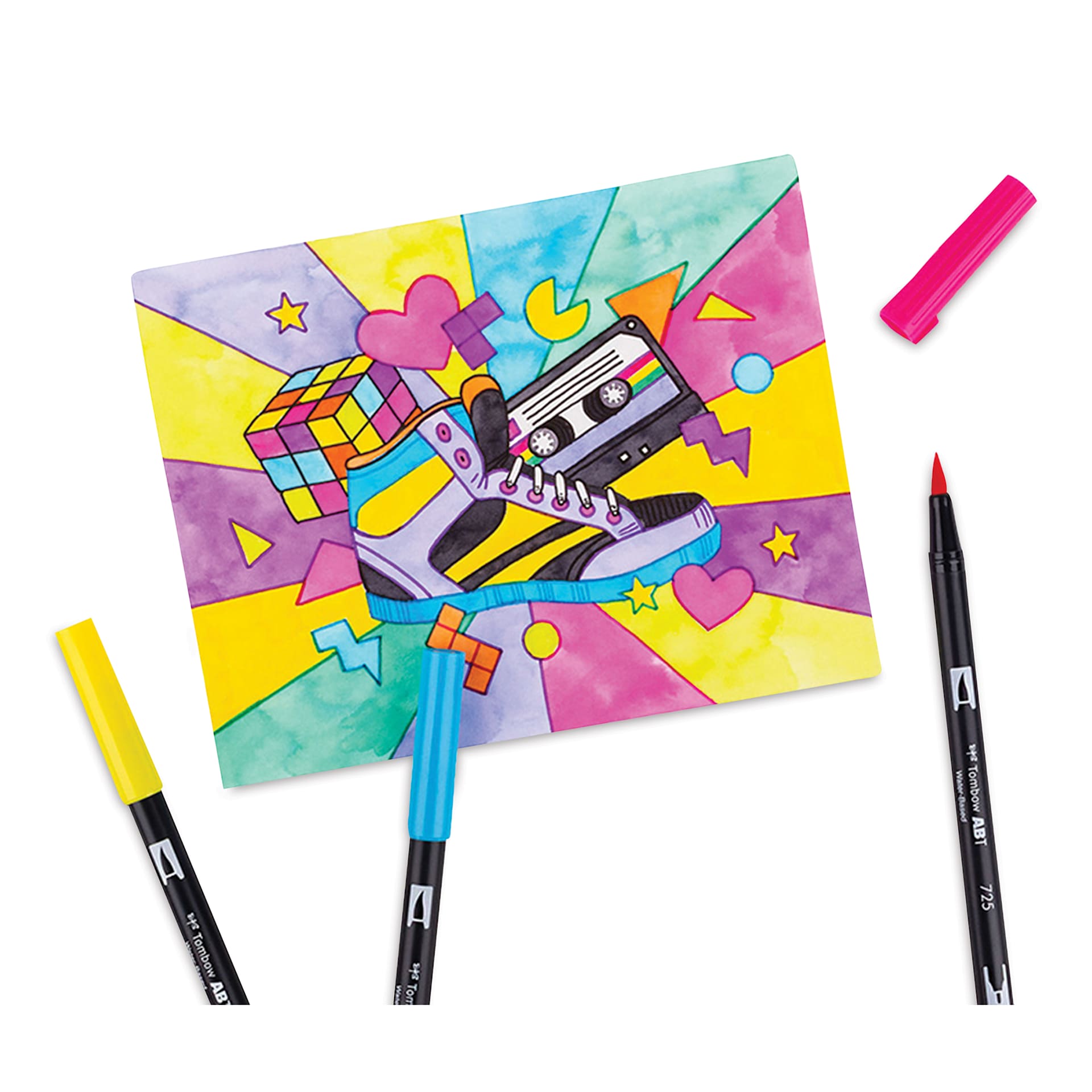 Tombow Dual Brush Pens - Eighties Colors, Set of 10 (pens with drawing of 80's items)