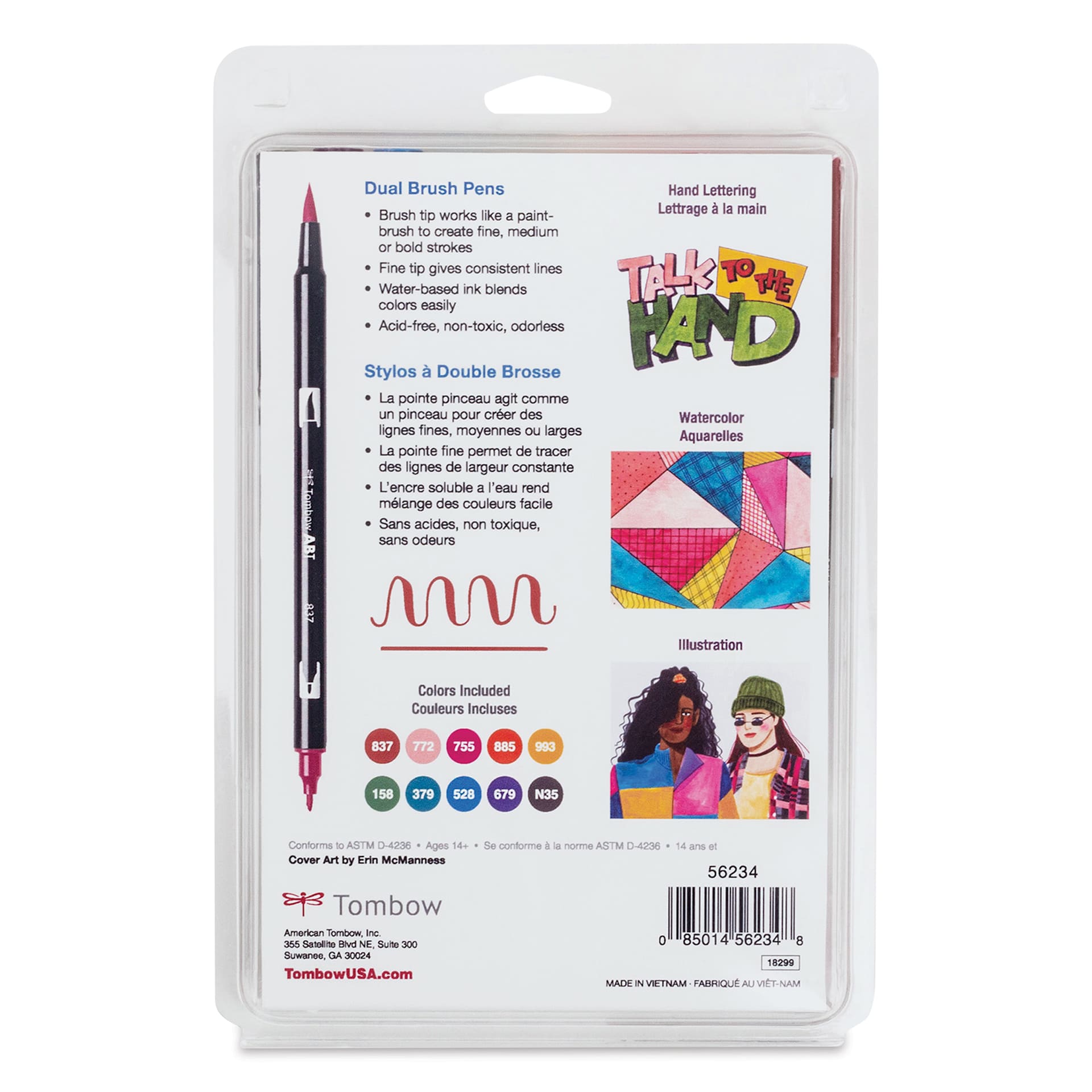 Tombow Dual Brush Pens - Nineties Colors, Set of 10 (back of package)