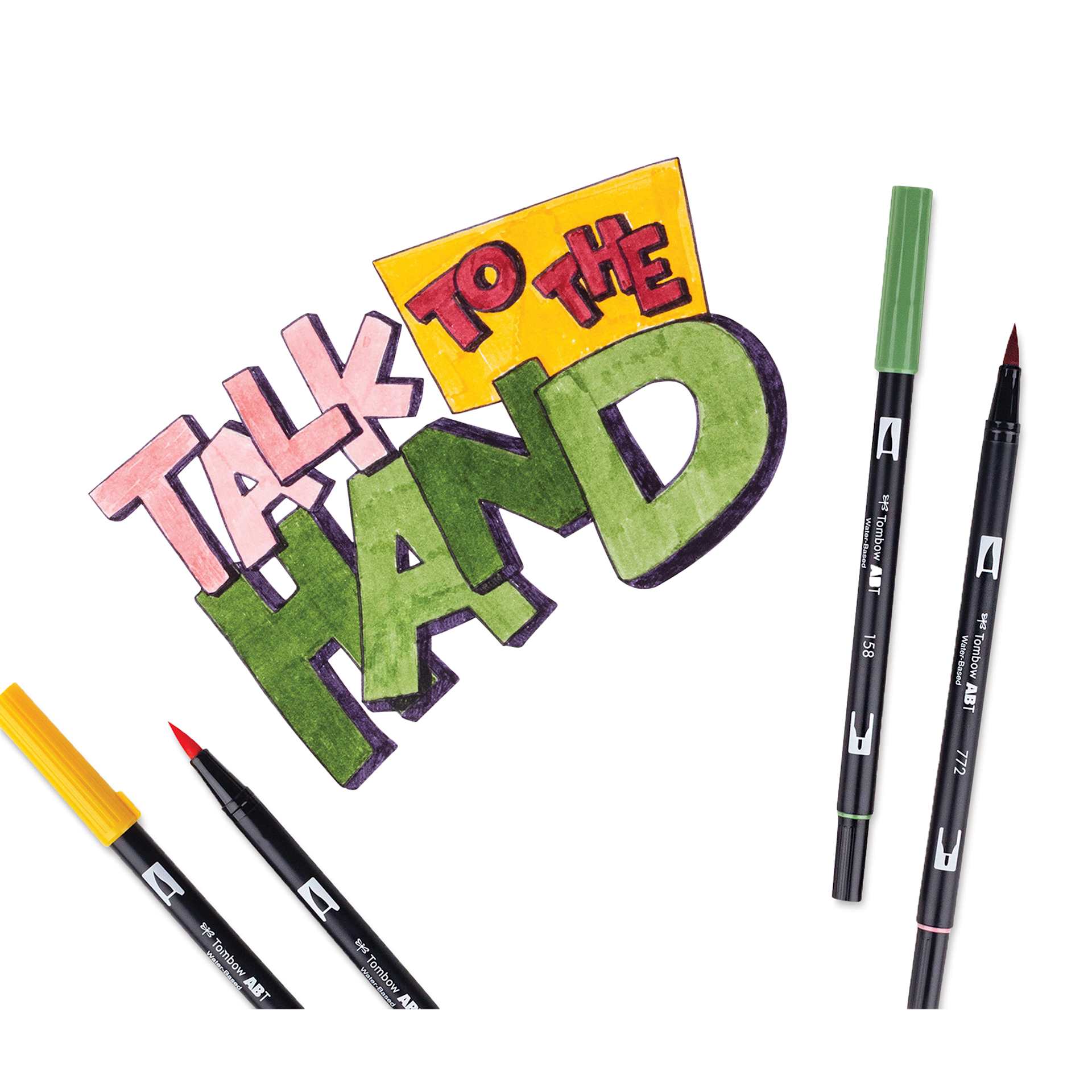 Tombow Dual Brush Pens - Nineties Colors, Set of 10 (pens with "talk to the hand" hand lettering)