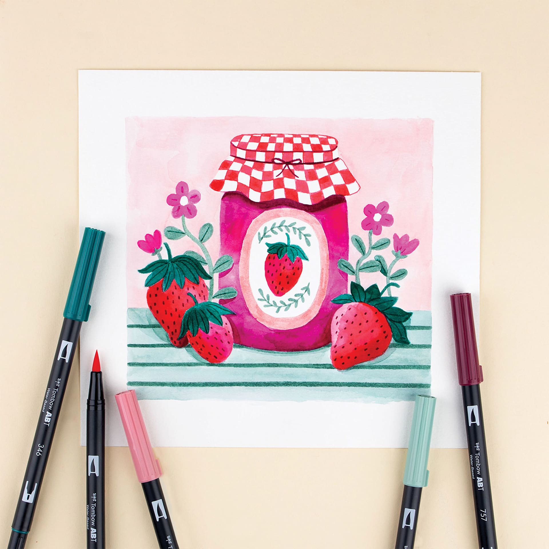 Tombow Dual Brush Pens - Very Berry, Set of 6, strawberry jam artwork