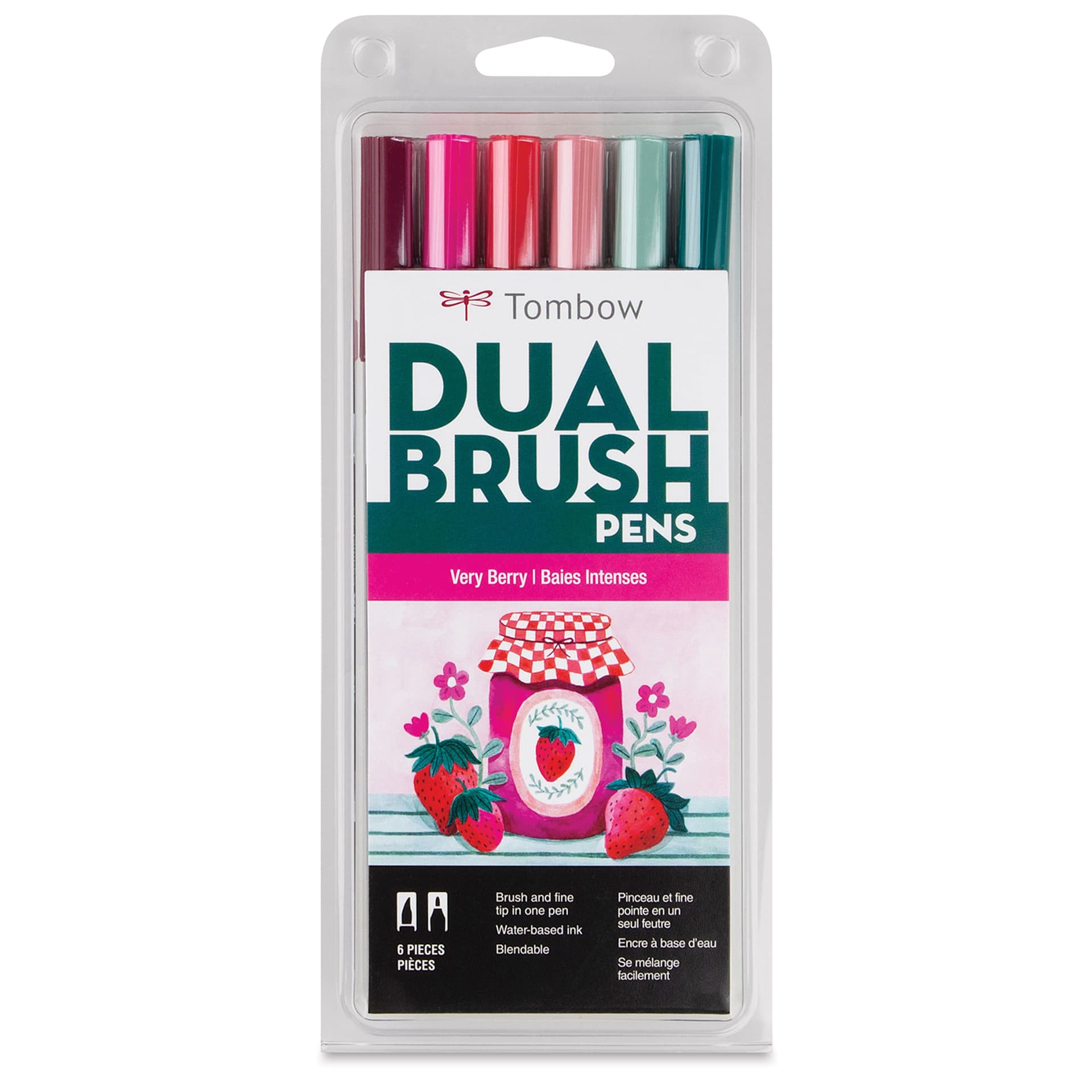 Tombow Dual Brush Pens - Very Berry, Set of 6, front of packaging