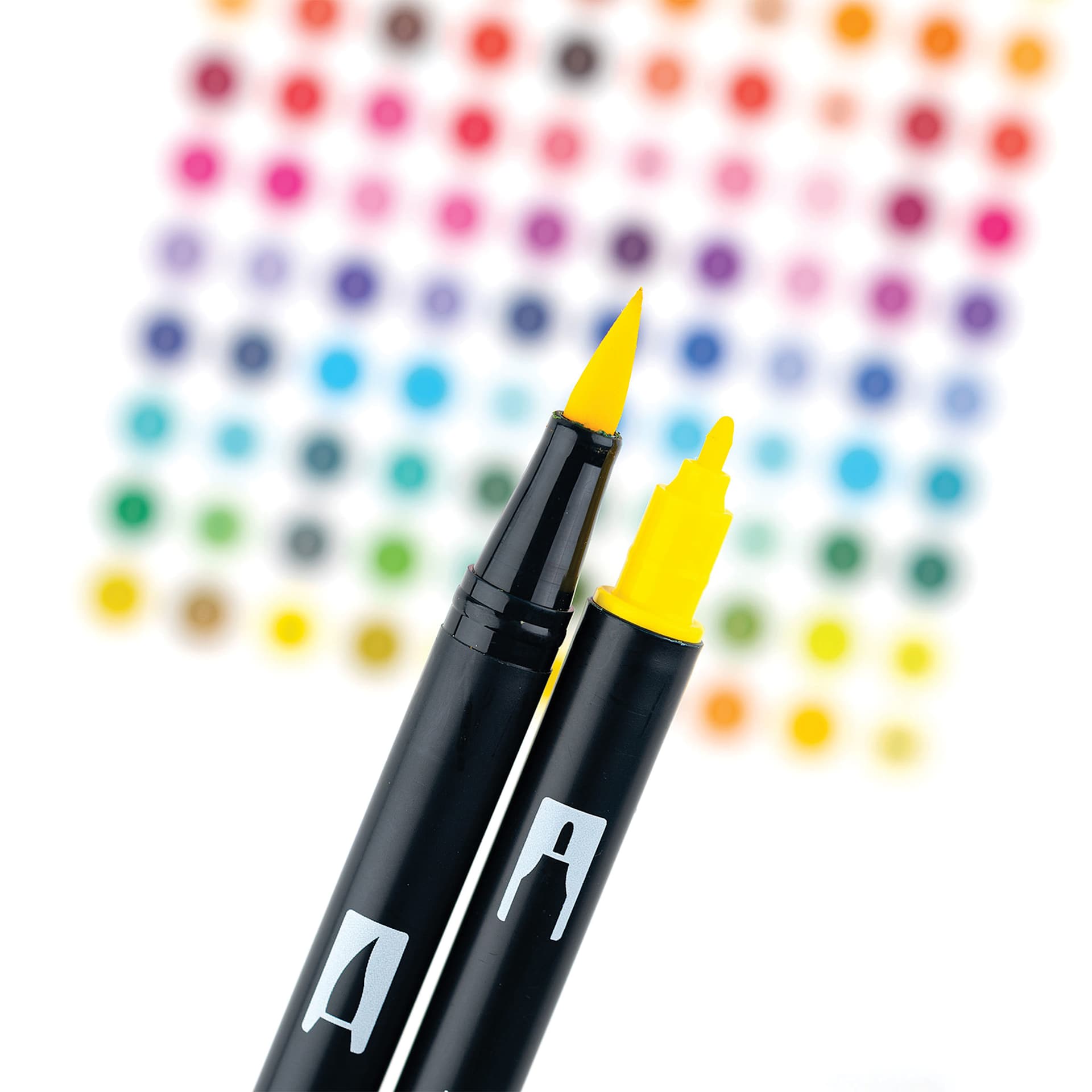 Tombow Dual Brush Pens - Lemon Squeezy, Set of 6, close-up of nibs