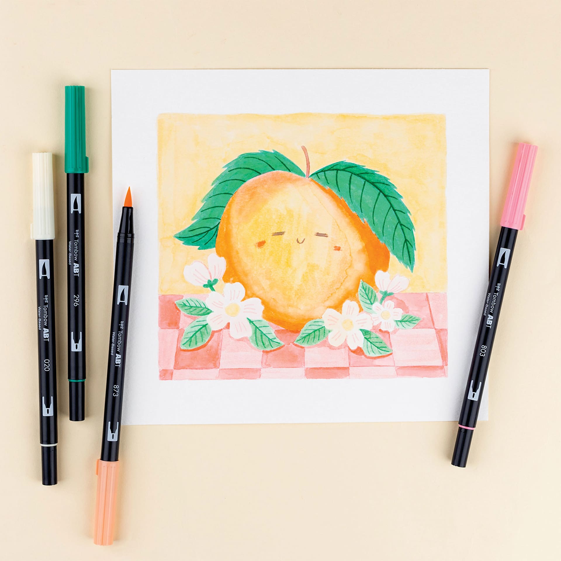 Tombow Dual Brush Pens - Just Peachy, Set of 6, peach artwork
