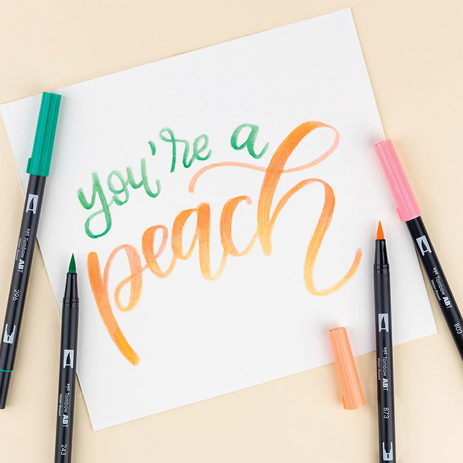 Tombow Dual Brush Pens - Just Peachy, Set of 6, "you're a peach" written on paper