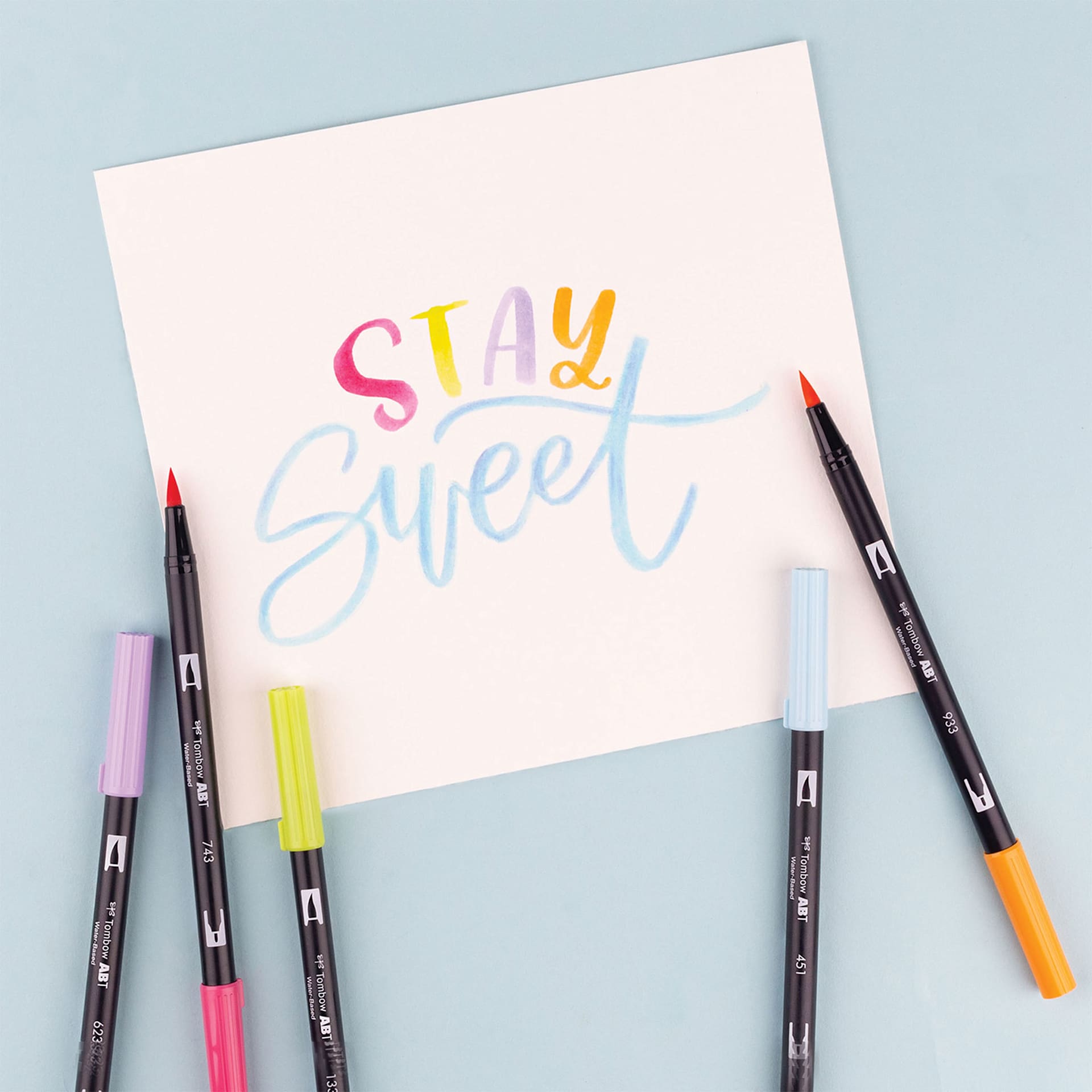 Tombow Dual Brush Pens - Yay Sorbet, Set of 6, "stay sweet" written on paper