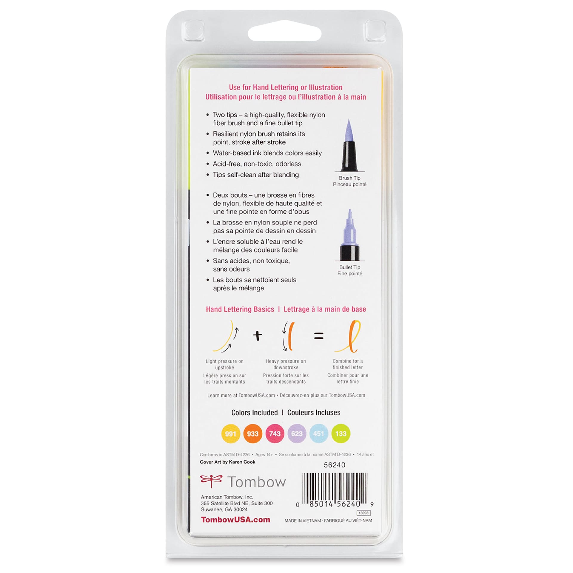 Tombow Dual Brush Pens - Yay Sorbet, Set of 6, back of packaging