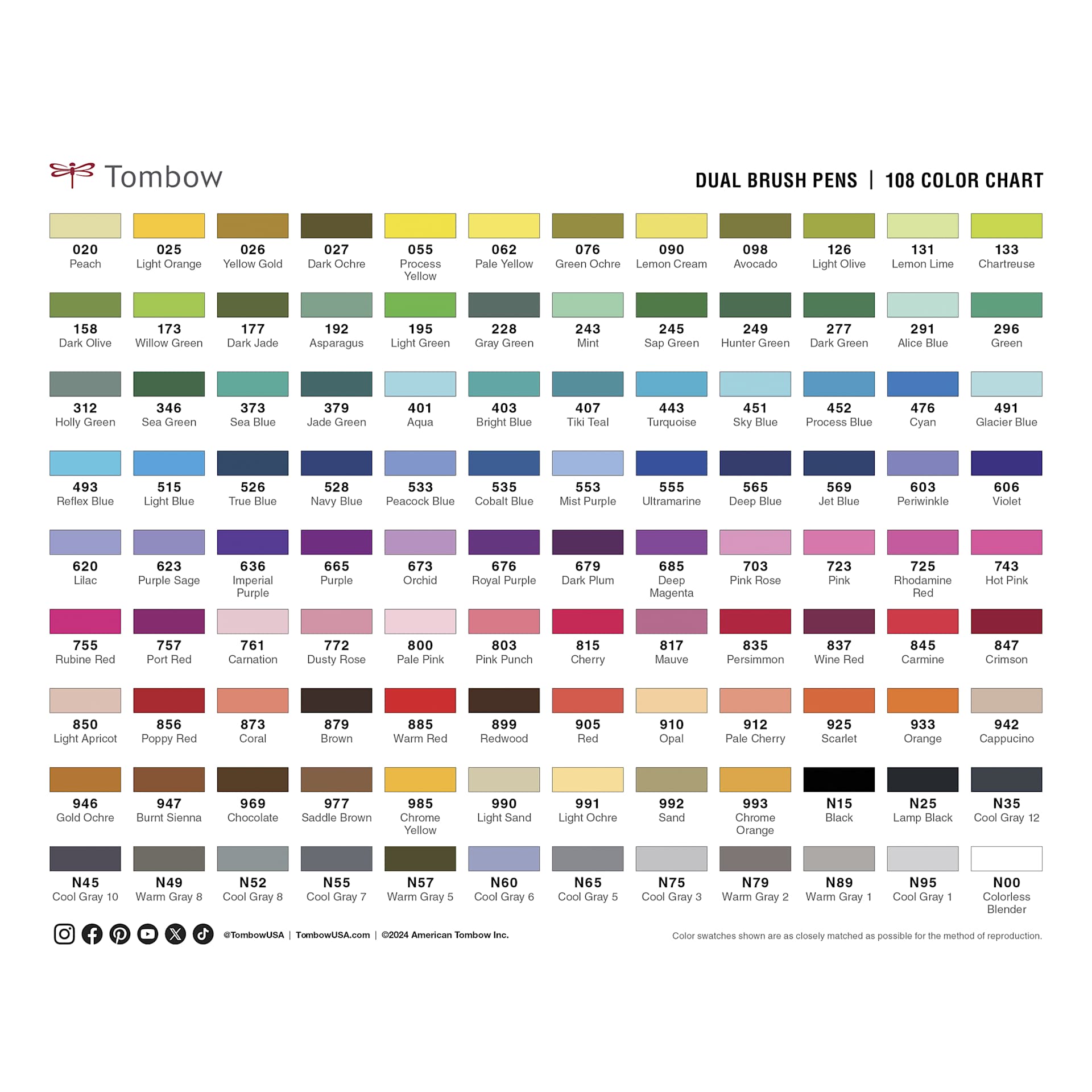 Tombow Dual Brush Pens - color chart