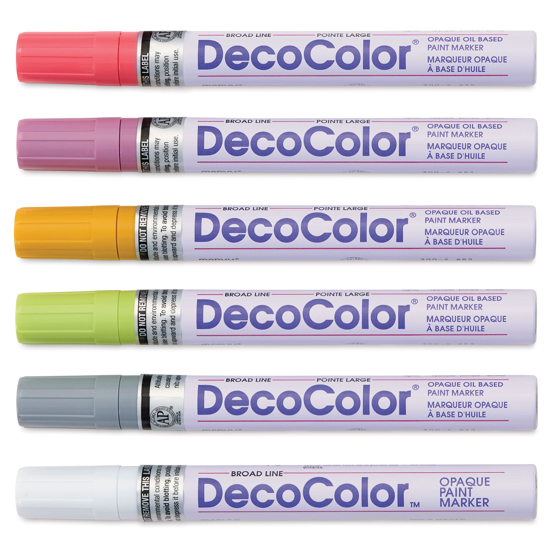 Decocolor Paint Markers- Retro Colors, Set of 6, Broad Tip (markers with caps on)