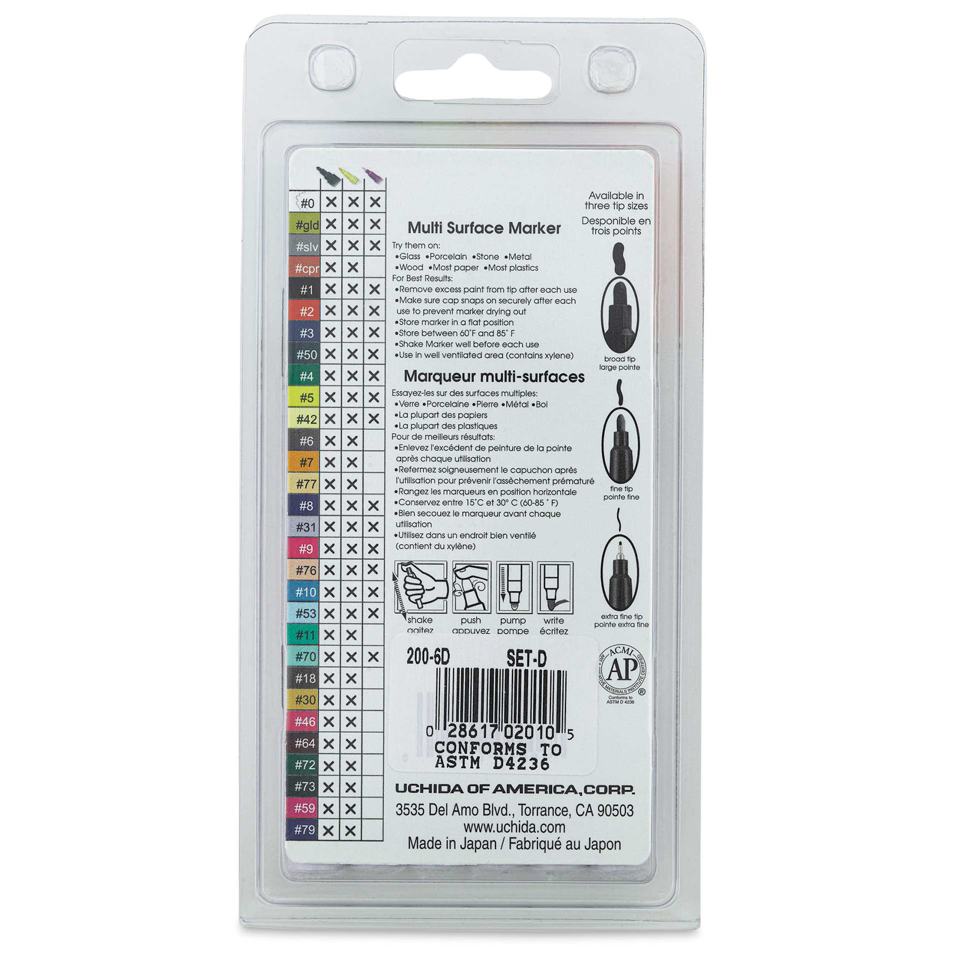 Decocolor Paint Markers- Retro Colors, Set of 6, Fine Tip (back)