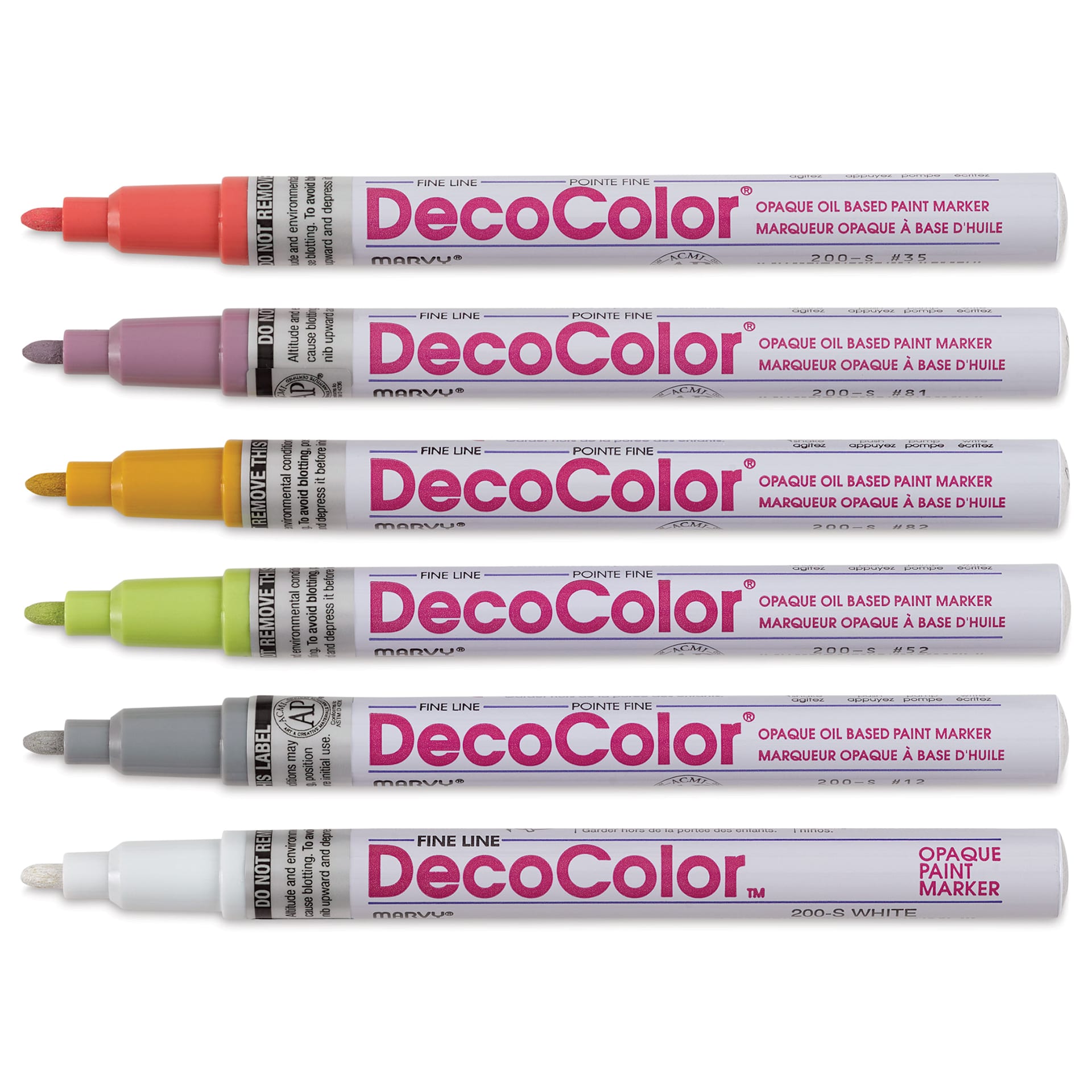 Decocolor Paint Markers- Retro Colors, Set of 6, Fine Tip (markers with caps off)