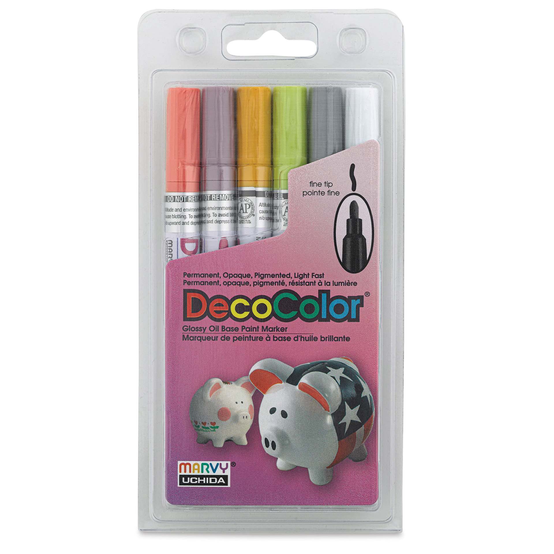 Decocolor Paint Markers- Retro Colors, Set of 6, Fine Tip (front)