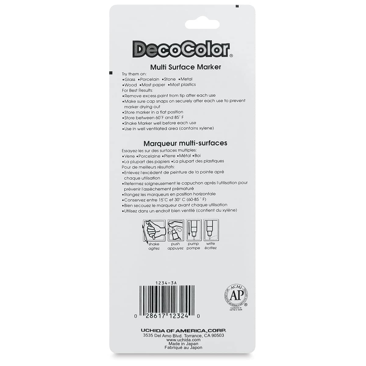 Decocolor Paint Markers - Metallic Colors, Extra Fine Tip, Set of 3 (back of package)