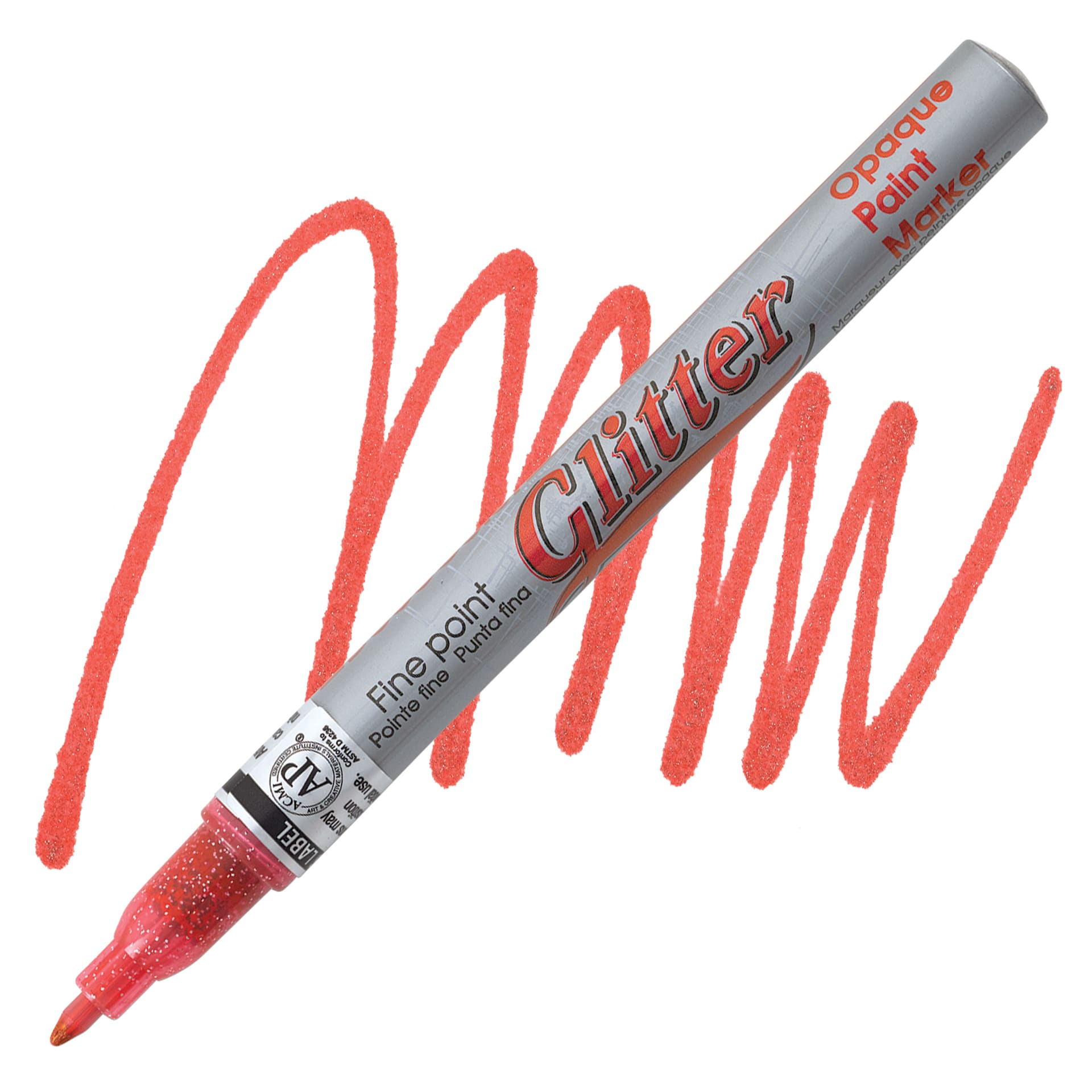 Decocolor Glitter Marker - Glitter Red, Fine Point marker and swatch
