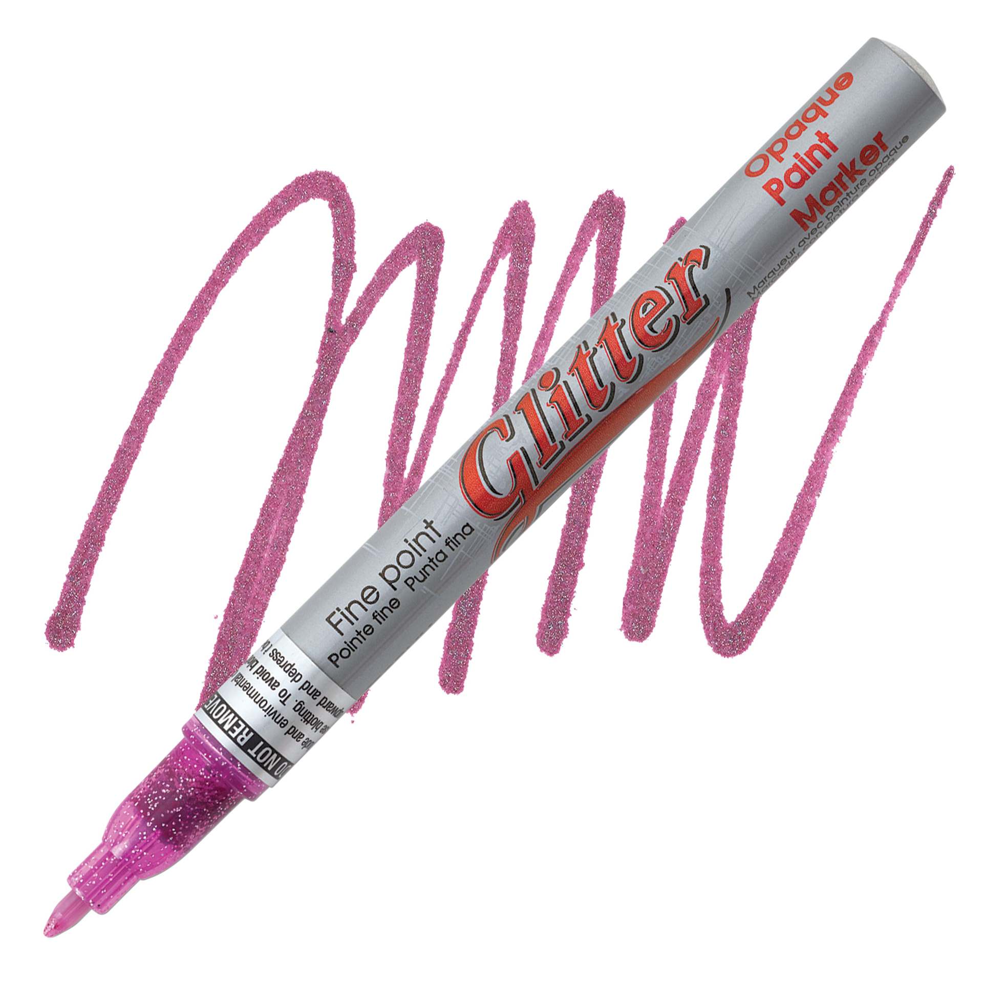 Decocolor Glitter Marker - Glitter Magenta, Fine Point marker and swatch