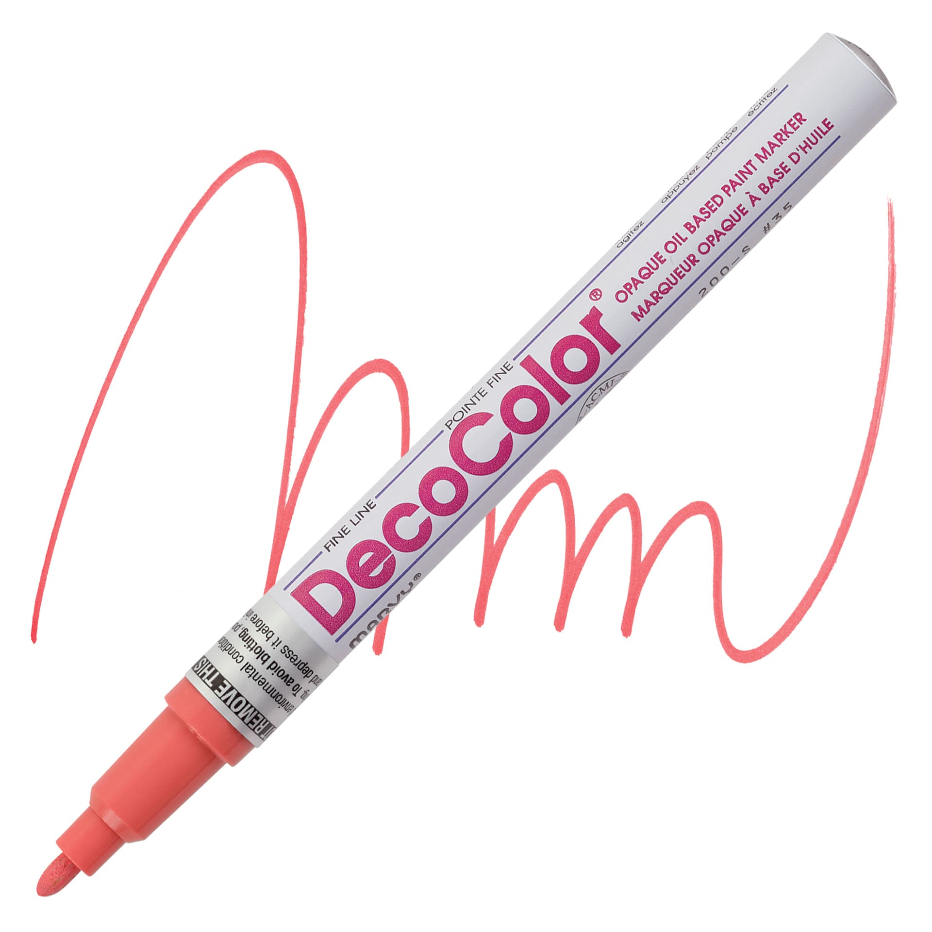 Decocolor Paint Marker - Coral Pink, Fine Tip marker and swatch